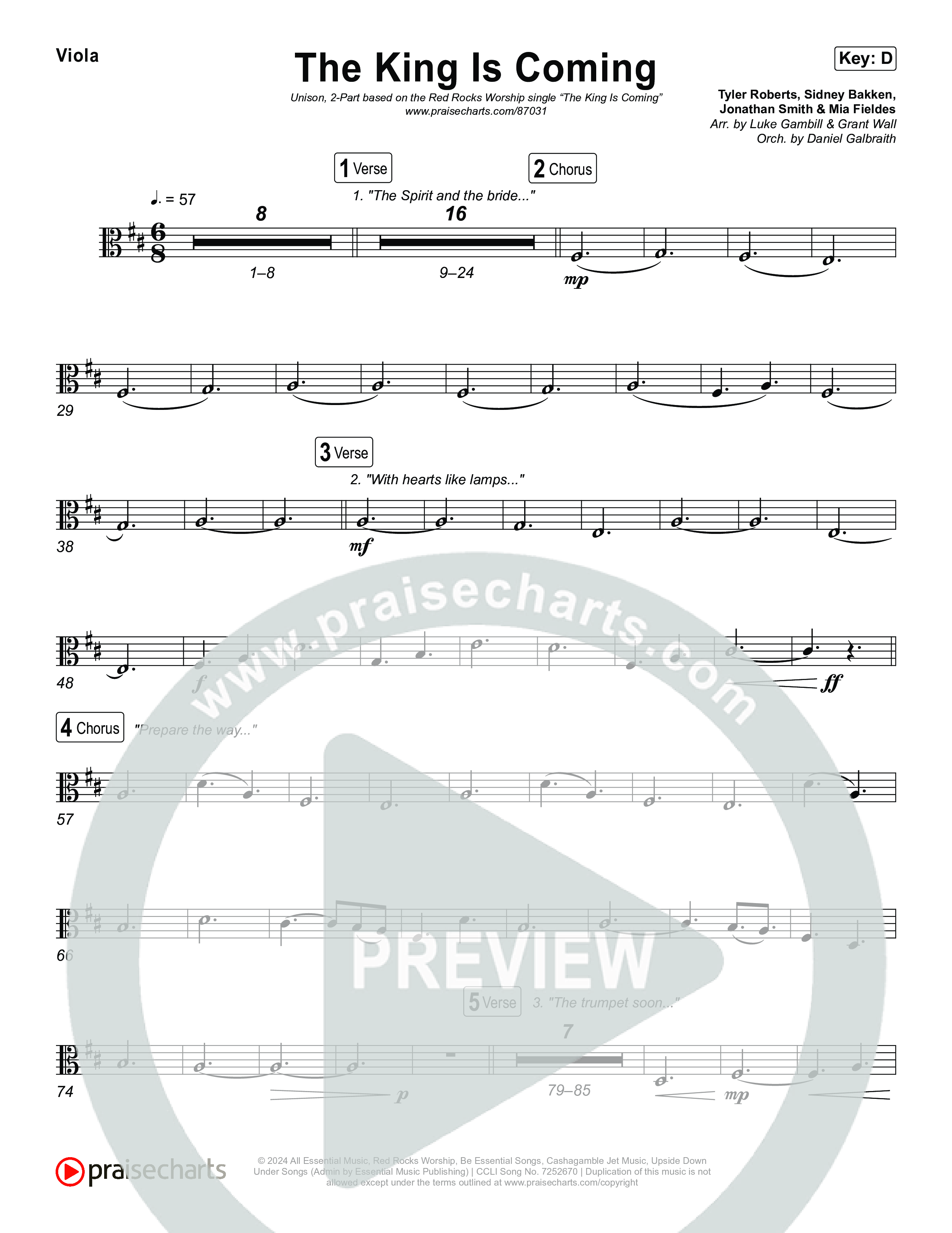 The King Is Coming (Unison/2-Part) Viola (Red Rocks Worship / Arr. Luke Gambill)