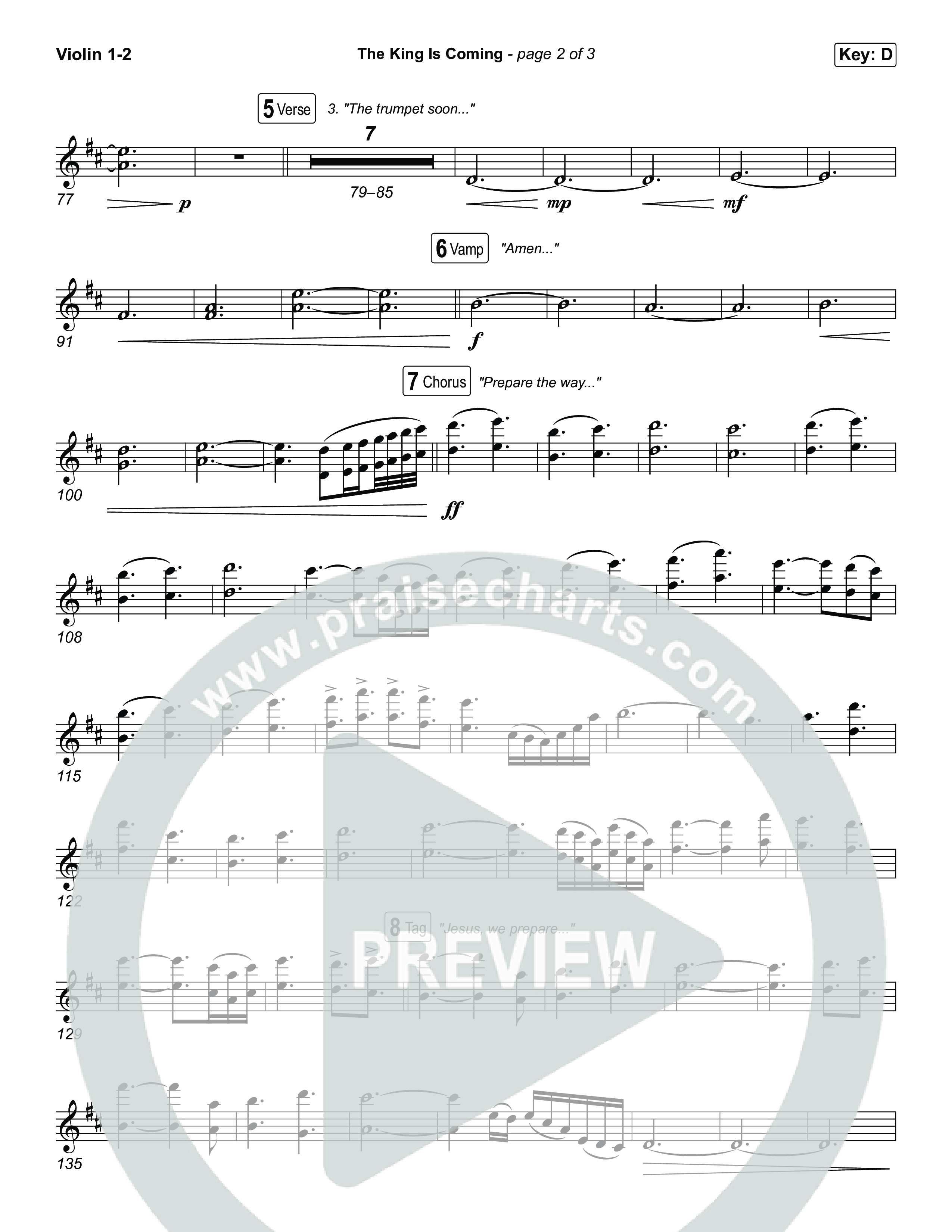 The King Is Coming (Unison/2-Part) Violin 1/2 (Red Rocks Worship / Arr. Luke Gambill)