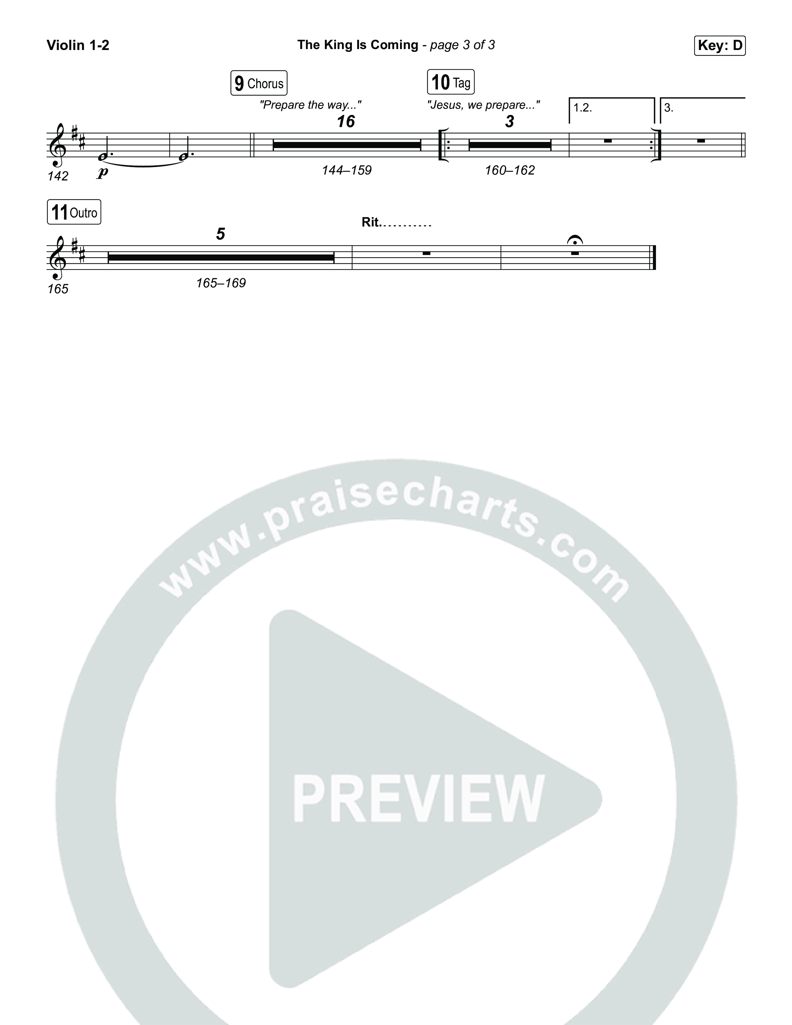 The King Is Coming (Unison/2-Part) Violin 1/2 (Red Rocks Worship / Arr. Luke Gambill)