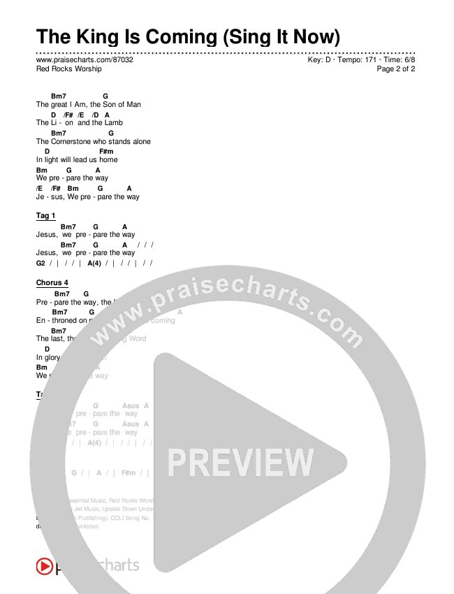 The King Is Coming (Sing It Now) Chords & Lyrics (Red Rocks Worship / Arr. Luke Gambill)