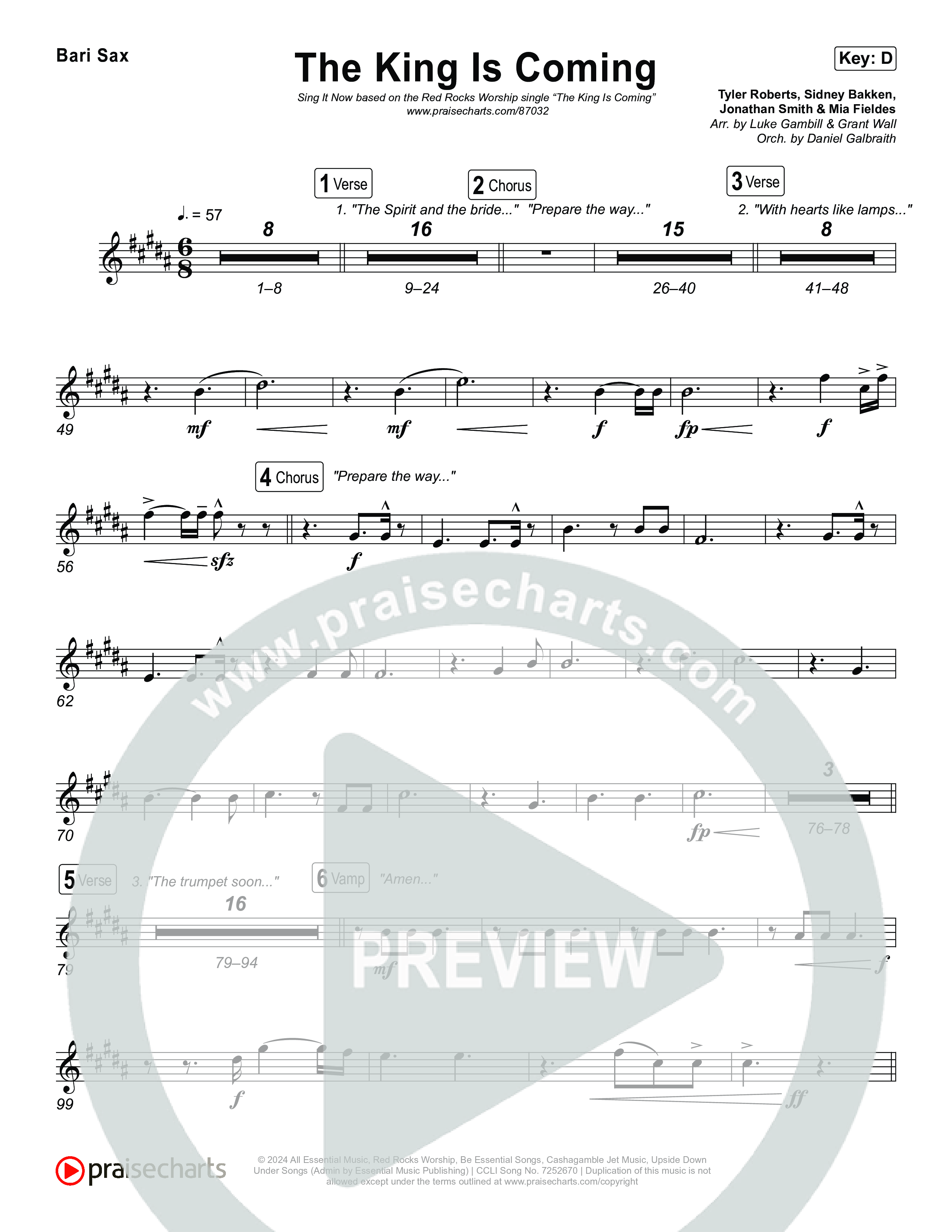 The King Is Coming (Sing It Now) Bari Sax (Red Rocks Worship / Arr. Luke Gambill)