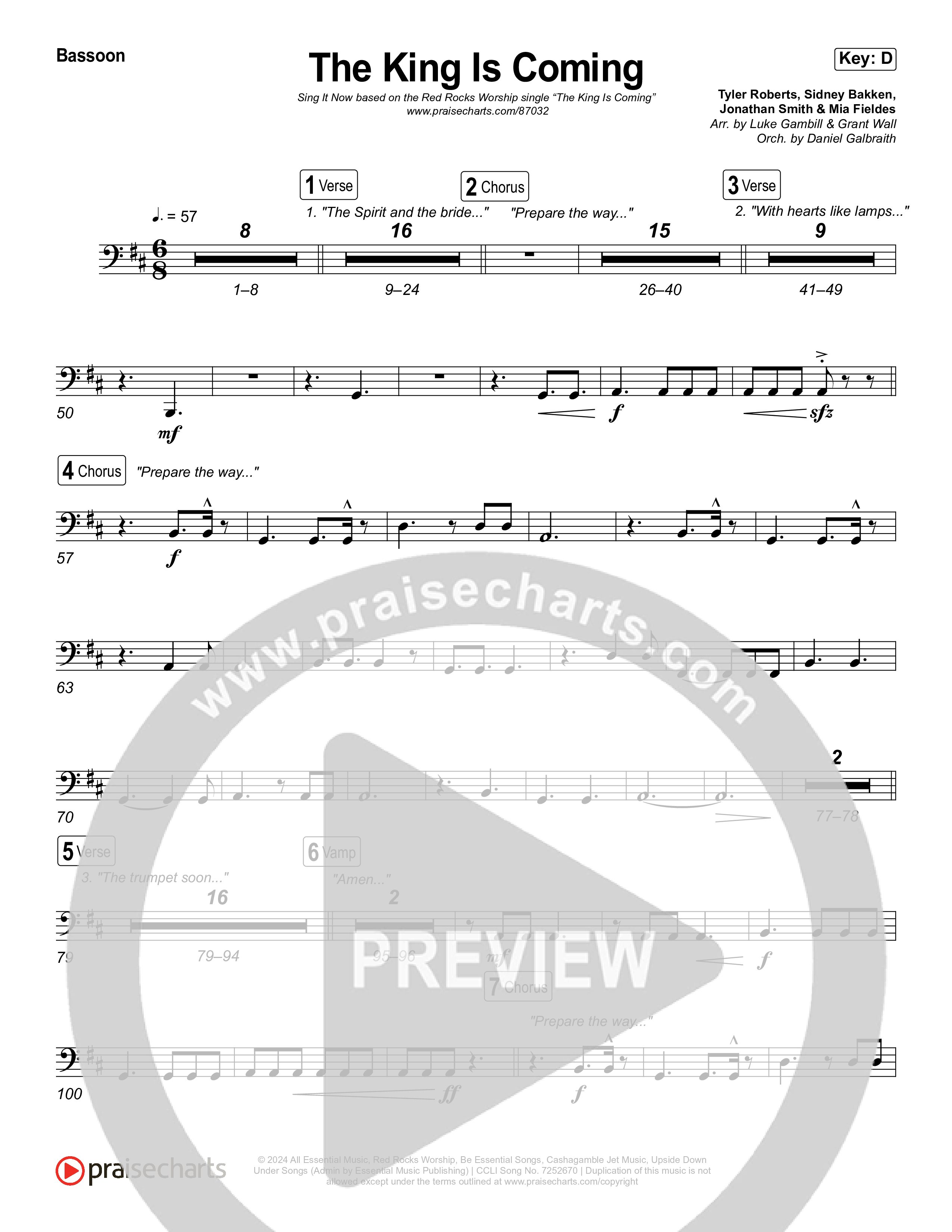 The King Is Coming (Sing It Now) Bassoon (Red Rocks Worship / Arr. Luke Gambill)