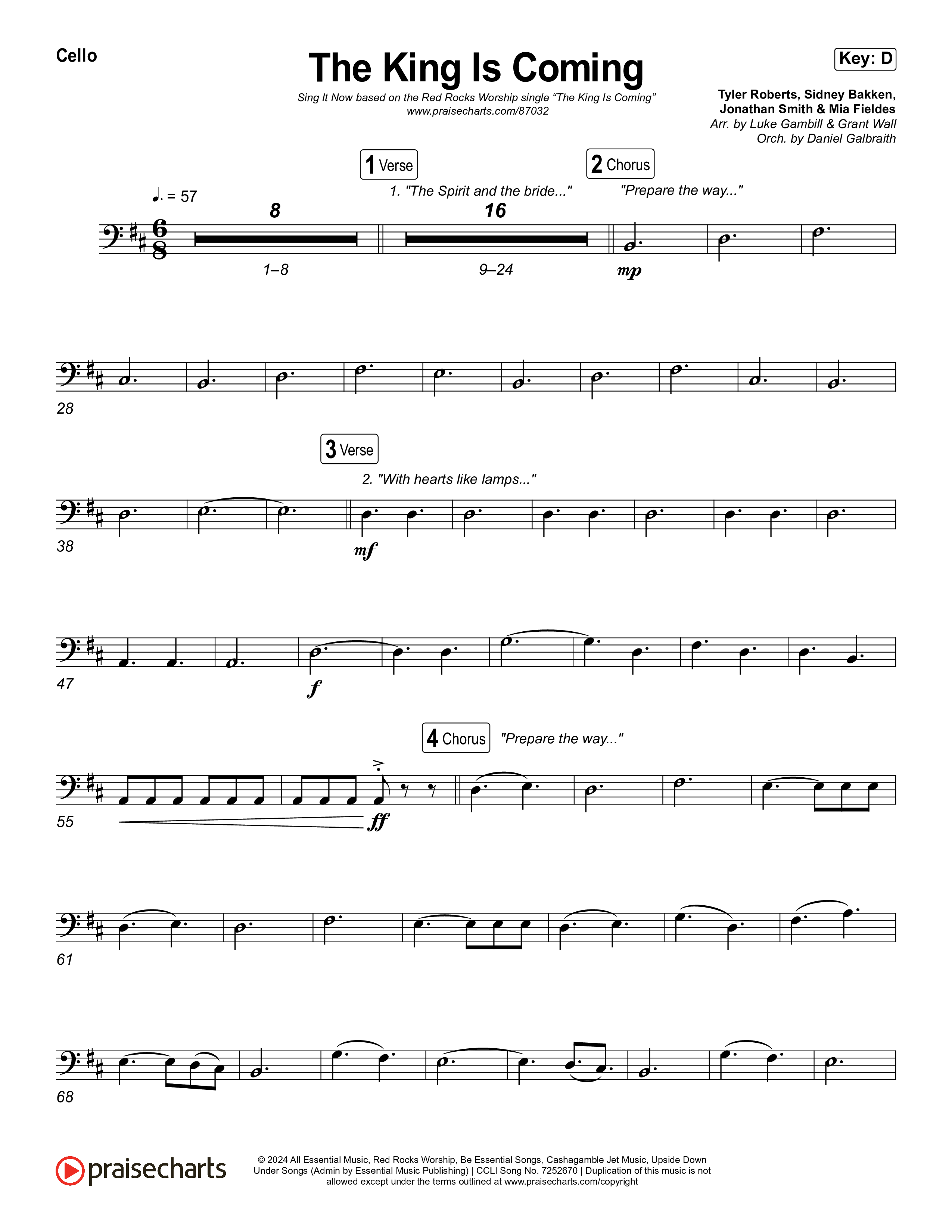 The King Is Coming (Sing It Now) Cello (Red Rocks Worship / Arr. Luke Gambill)