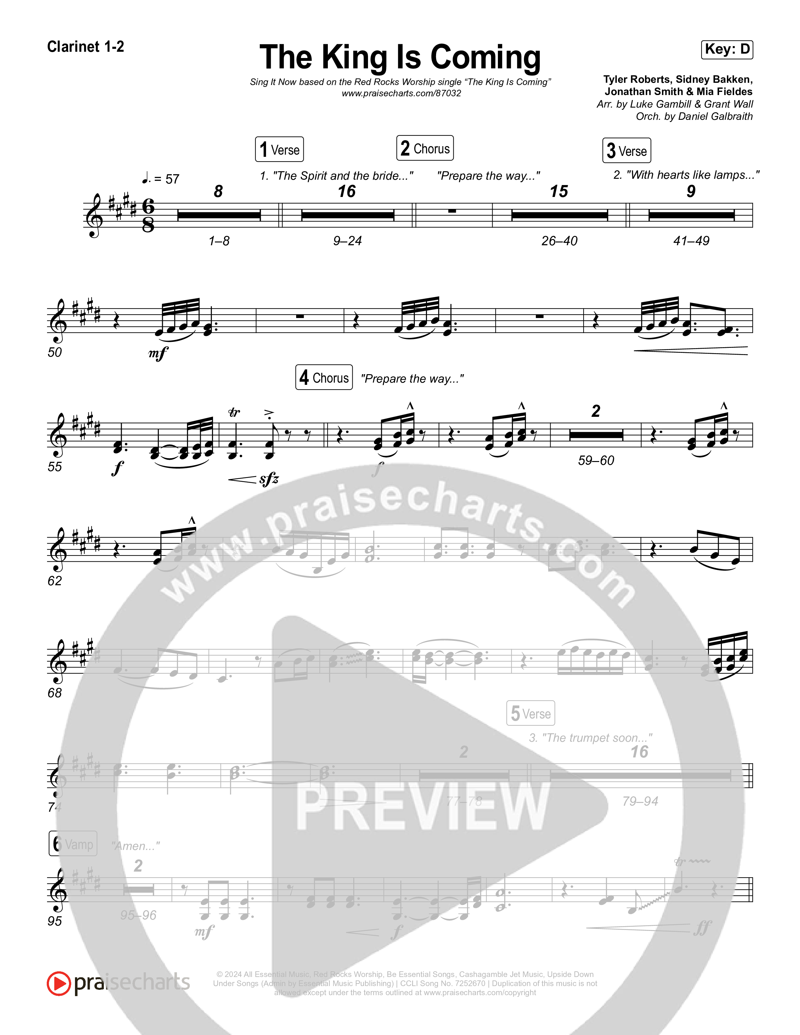 The King Is Coming (Sing It Now) Clarinet 1/2 (Red Rocks Worship / Arr. Luke Gambill)