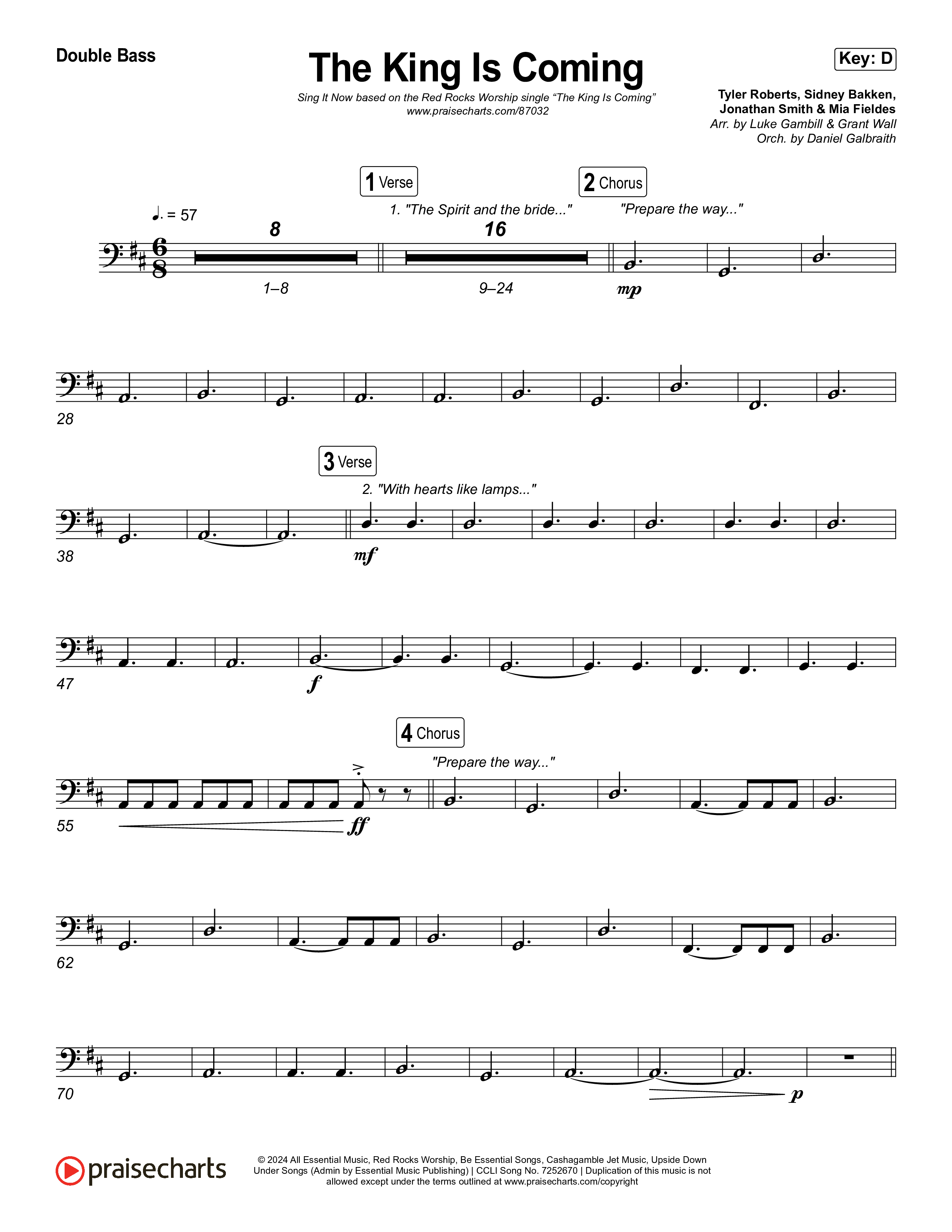 The King Is Coming (Sing It Now) Double Bass (Red Rocks Worship / Arr. Luke Gambill)