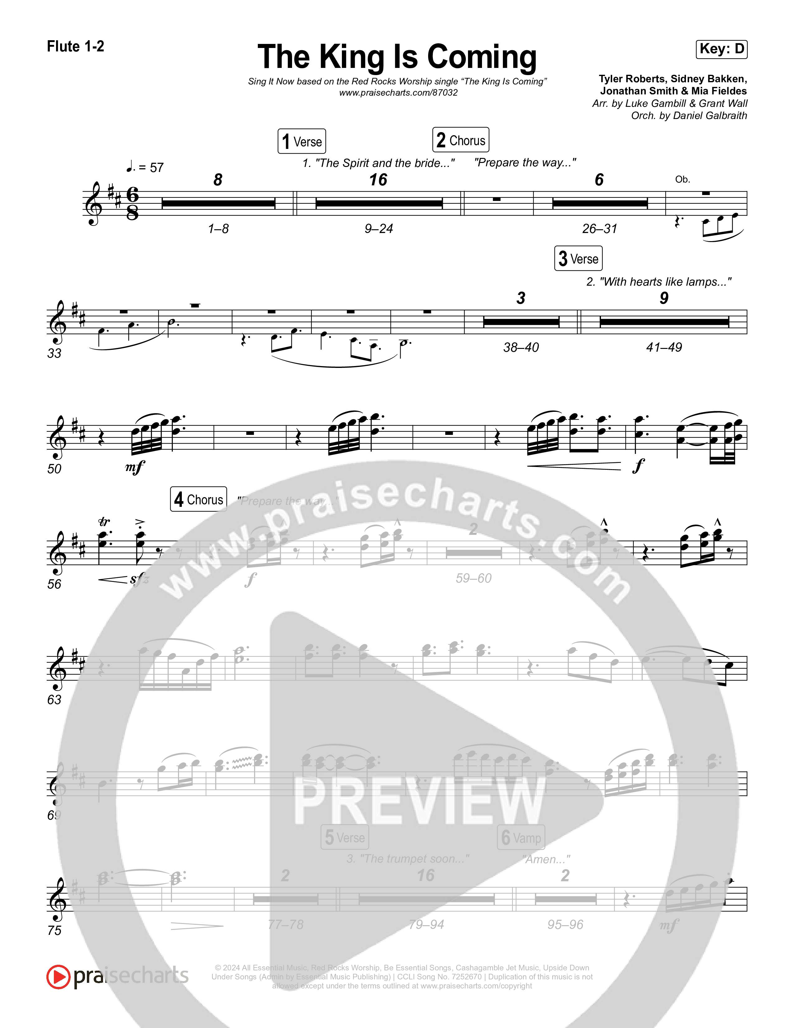 The King Is Coming (Sing It Now) Flute 1/2 (Red Rocks Worship / Arr. Luke Gambill)