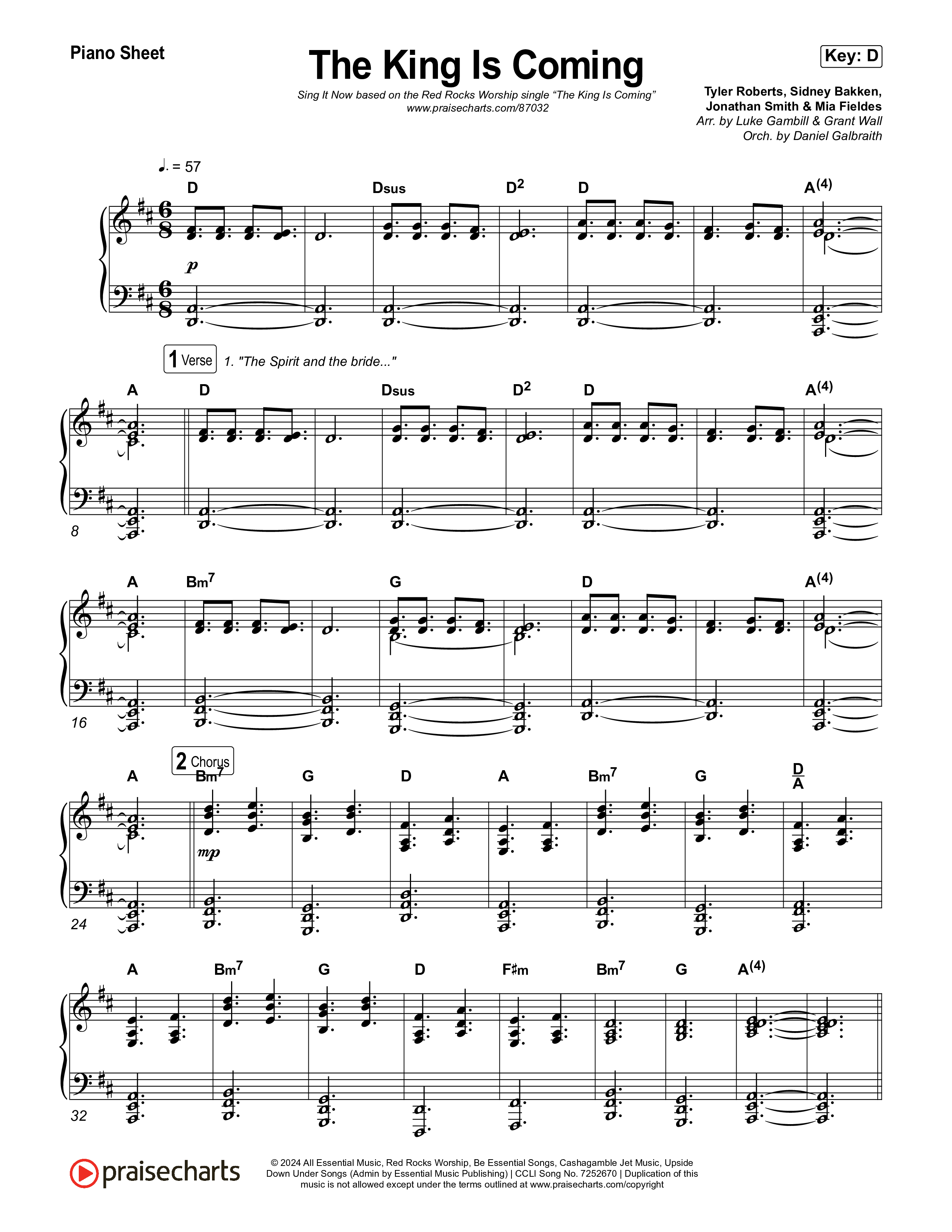 The King Is Coming (Sing It Now) Piano Sheet (Red Rocks Worship / Arr. Luke Gambill)