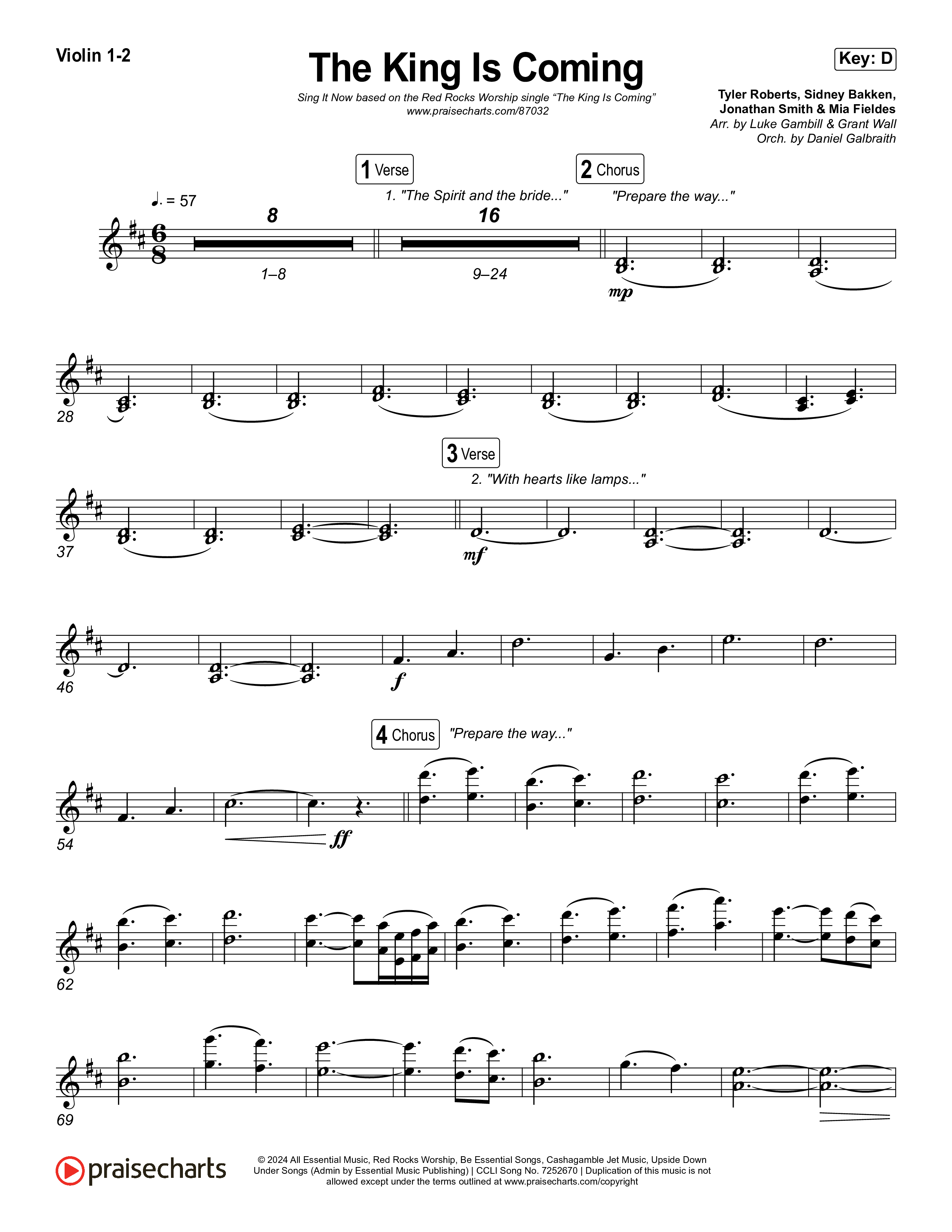 The King Is Coming (Sing It Now) Violin 1/2 (Red Rocks Worship / Arr. Luke Gambill)