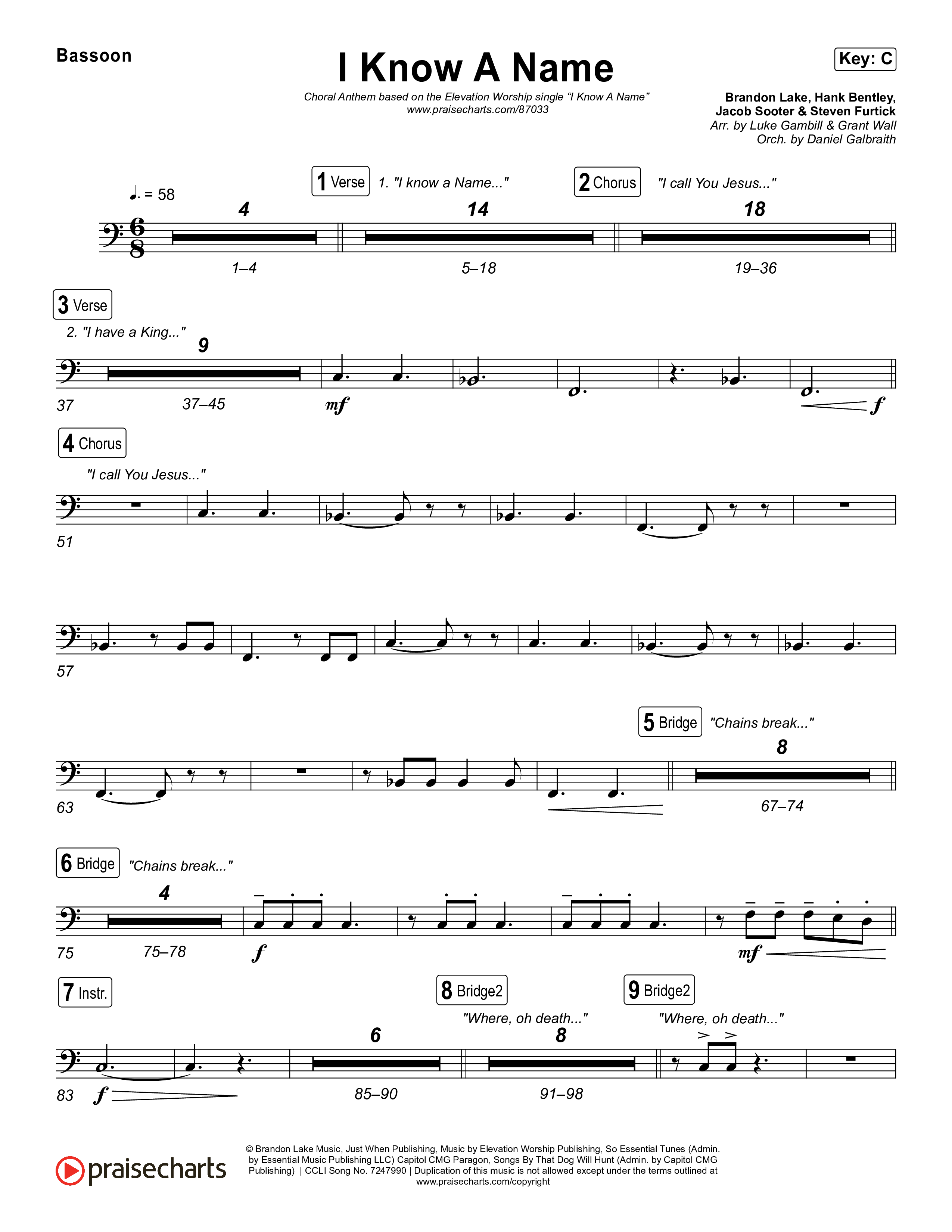 I Know A Name (Choral Anthem SATB) Bassoon (Elevation Worship / Chris Brown / Brandon Lake / Arr. Luke Gambill)