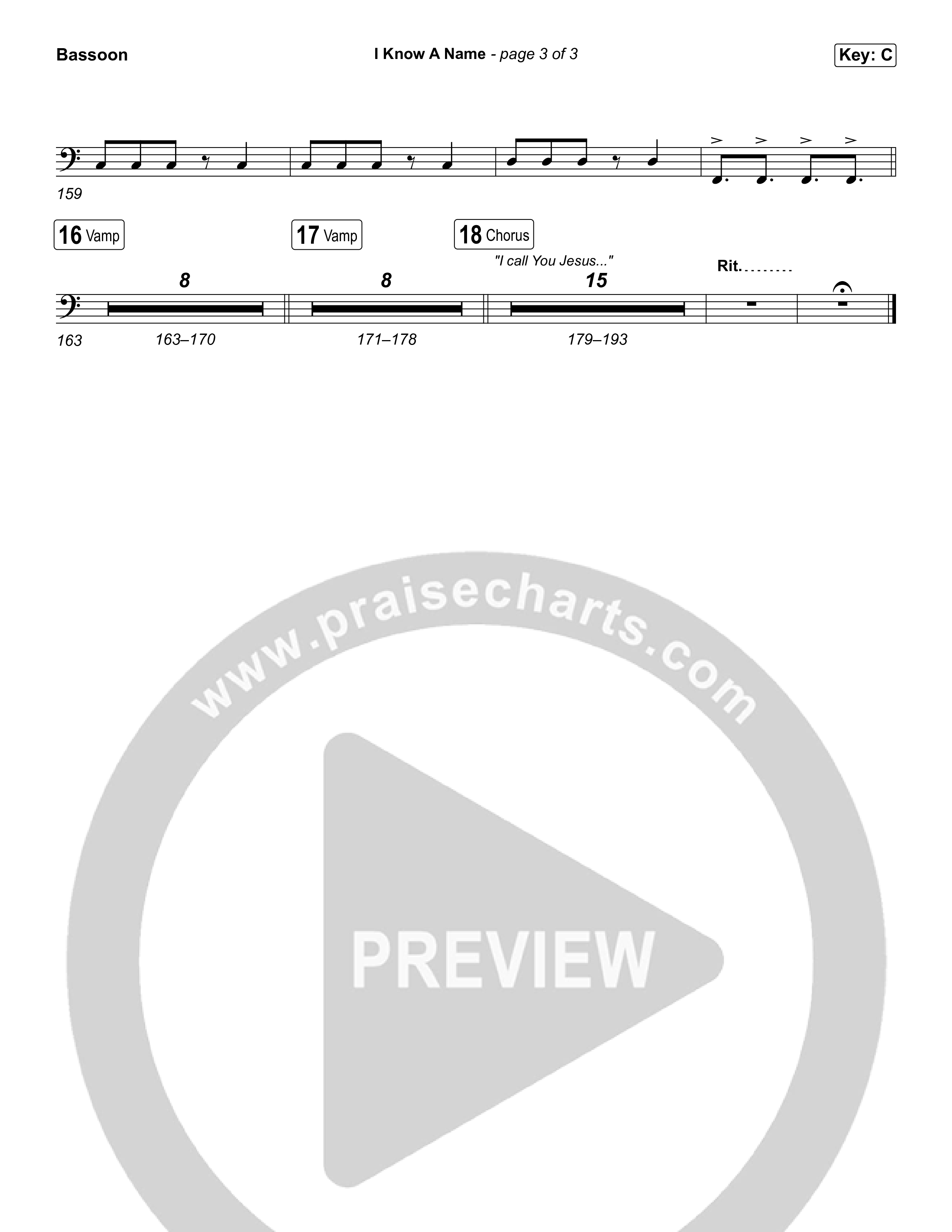 I Know A Name (Choral Anthem SATB) Bassoon (Elevation Worship / Chris Brown / Brandon Lake / Arr. Luke Gambill)