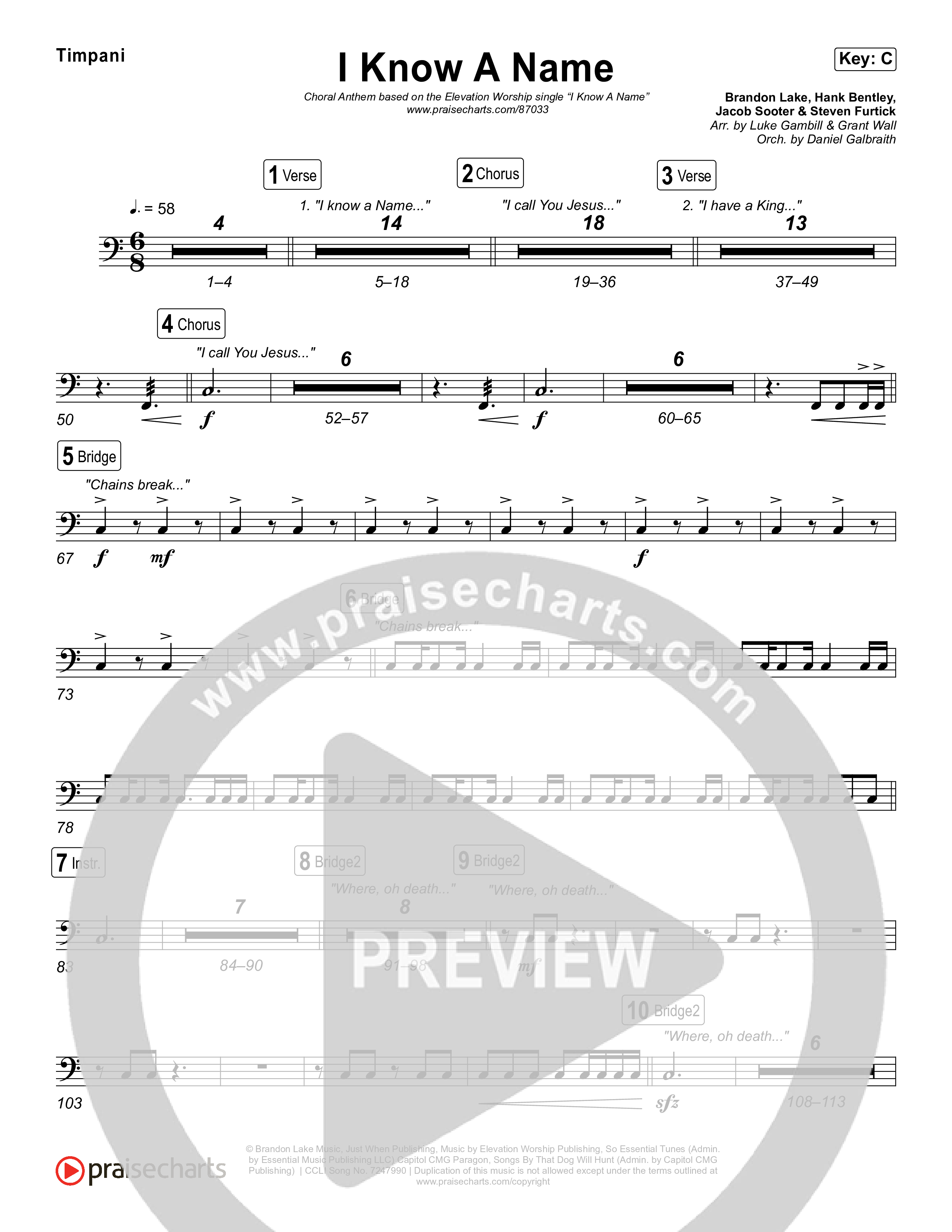 I Know A Name (Choral Anthem SATB) Timpani (Elevation Worship / Chris Brown / Brandon Lake / Arr. Luke Gambill)