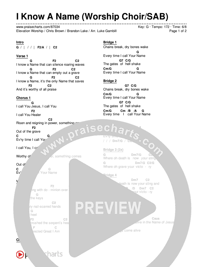 I Know A Name (Worship Choir/SAB) Chords & Lyrics (Elevation Worship / Chris Brown / Brandon Lake / Arr. Luke Gambill)
