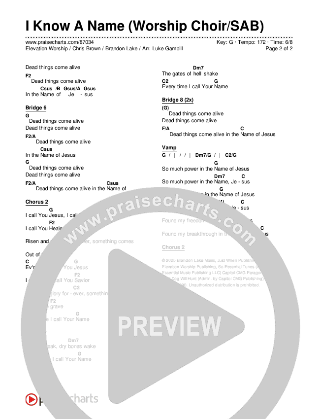 I Know A Name (Worship Choir/SAB) Chords & Lyrics (Elevation Worship / Chris Brown / Brandon Lake / Arr. Luke Gambill)