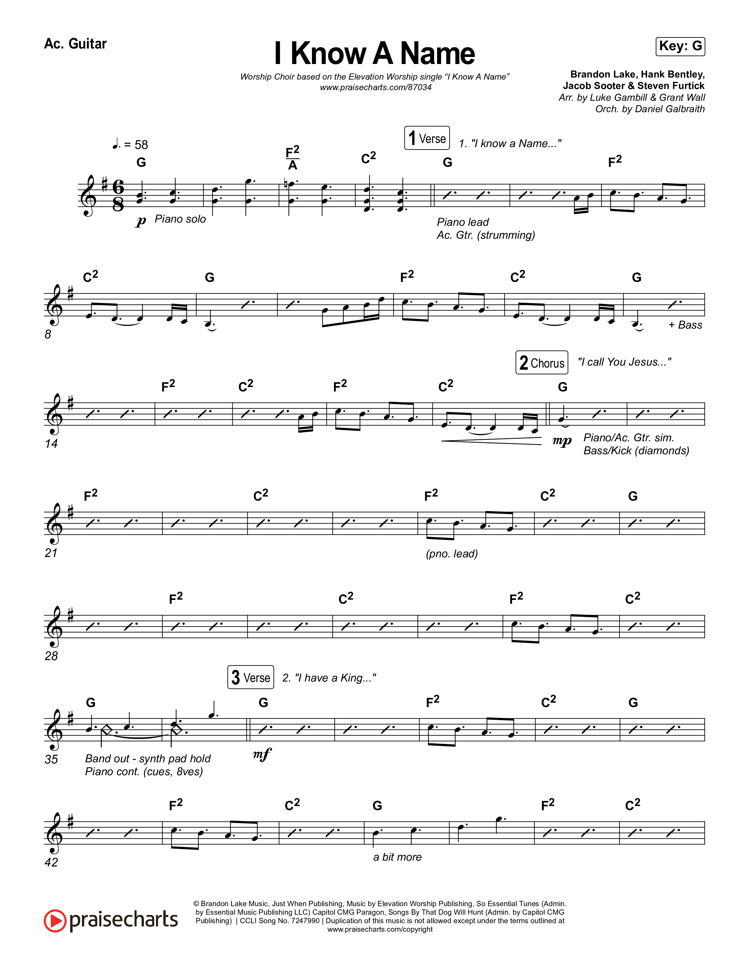 I Know A Name (Worship Choir/SAB) Acoustic Guitar (Elevation Worship / Chris Brown / Brandon Lake / Arr. Luke Gambill)