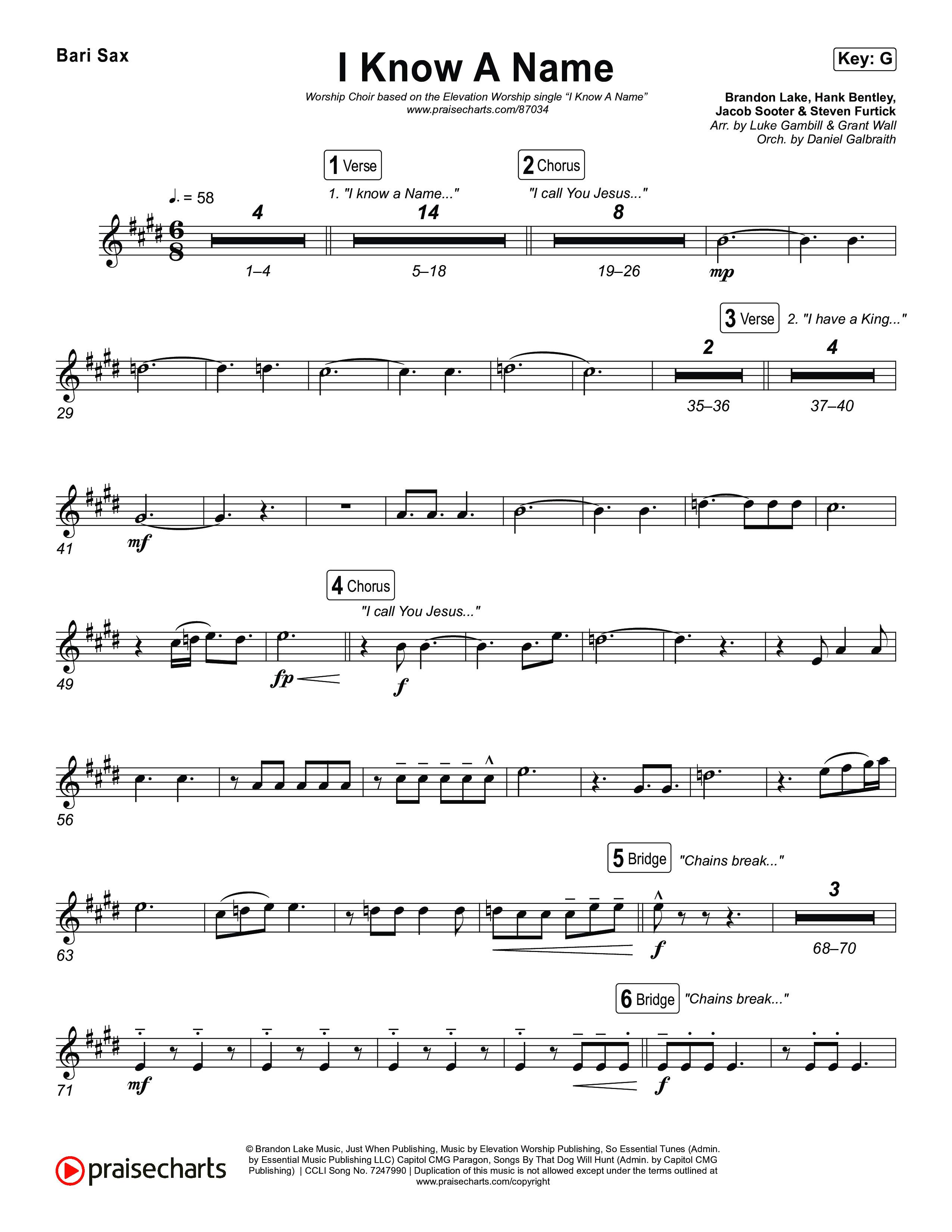 I Know A Name (Worship Choir/SAB) Bari Sax (Elevation Worship / Chris Brown / Brandon Lake / Arr. Luke Gambill)