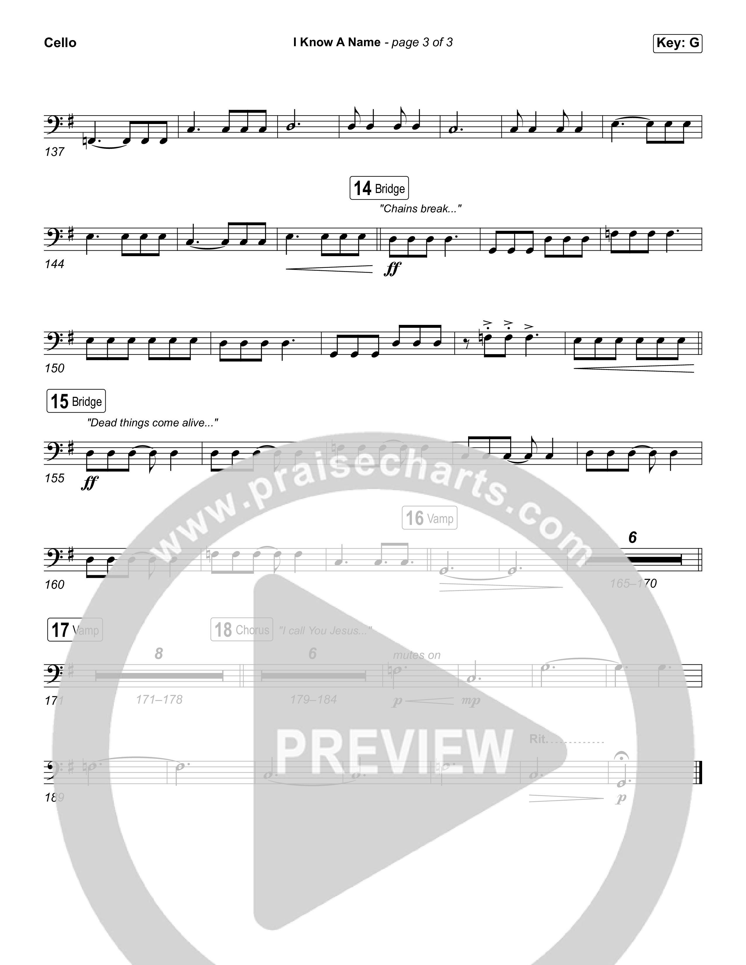 I Know A Name (Worship Choir/SAB) Cello (Elevation Worship / Chris Brown / Brandon Lake / Arr. Luke Gambill)