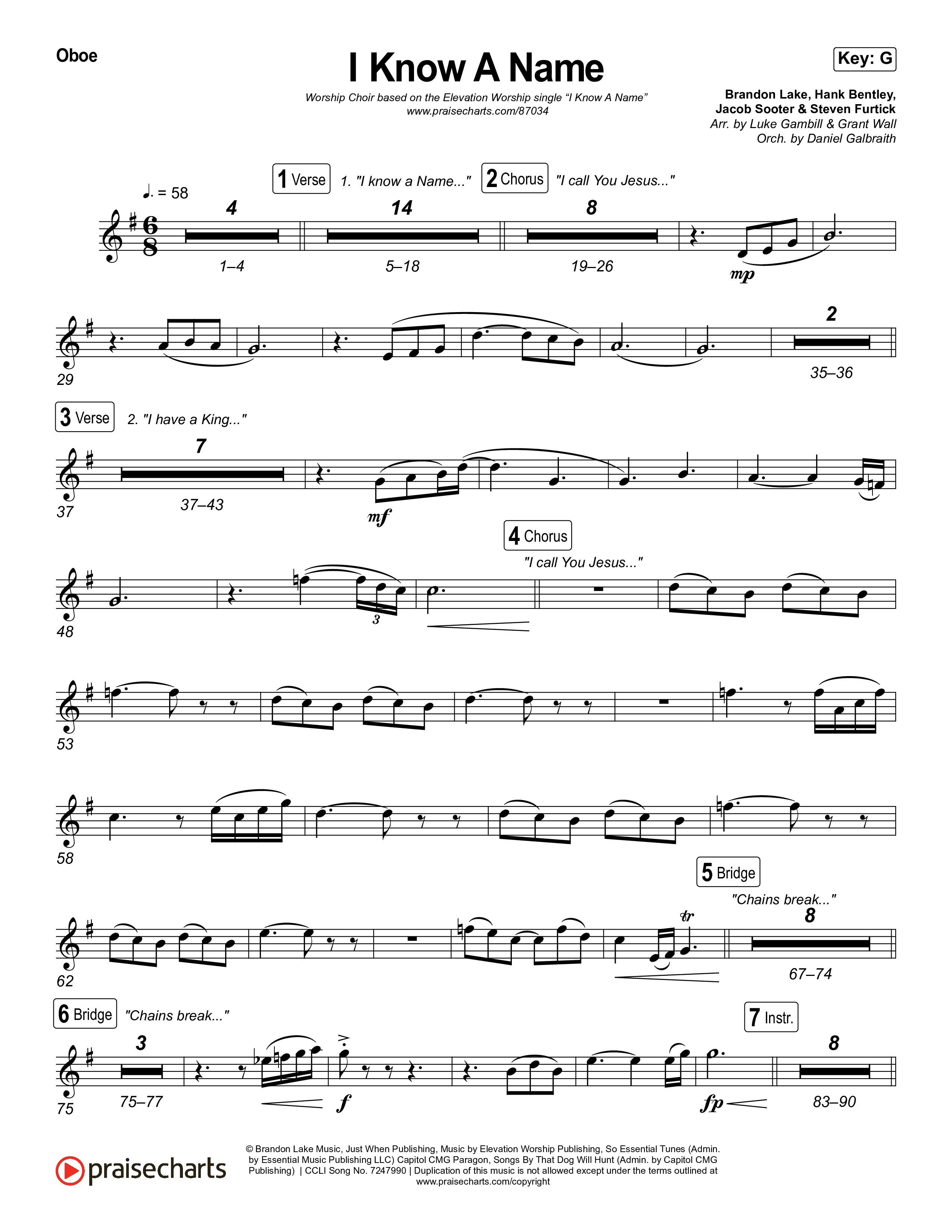 I Know A Name (Worship Choir/SAB) Oboe (Elevation Worship / Chris Brown / Brandon Lake / Arr. Luke Gambill)