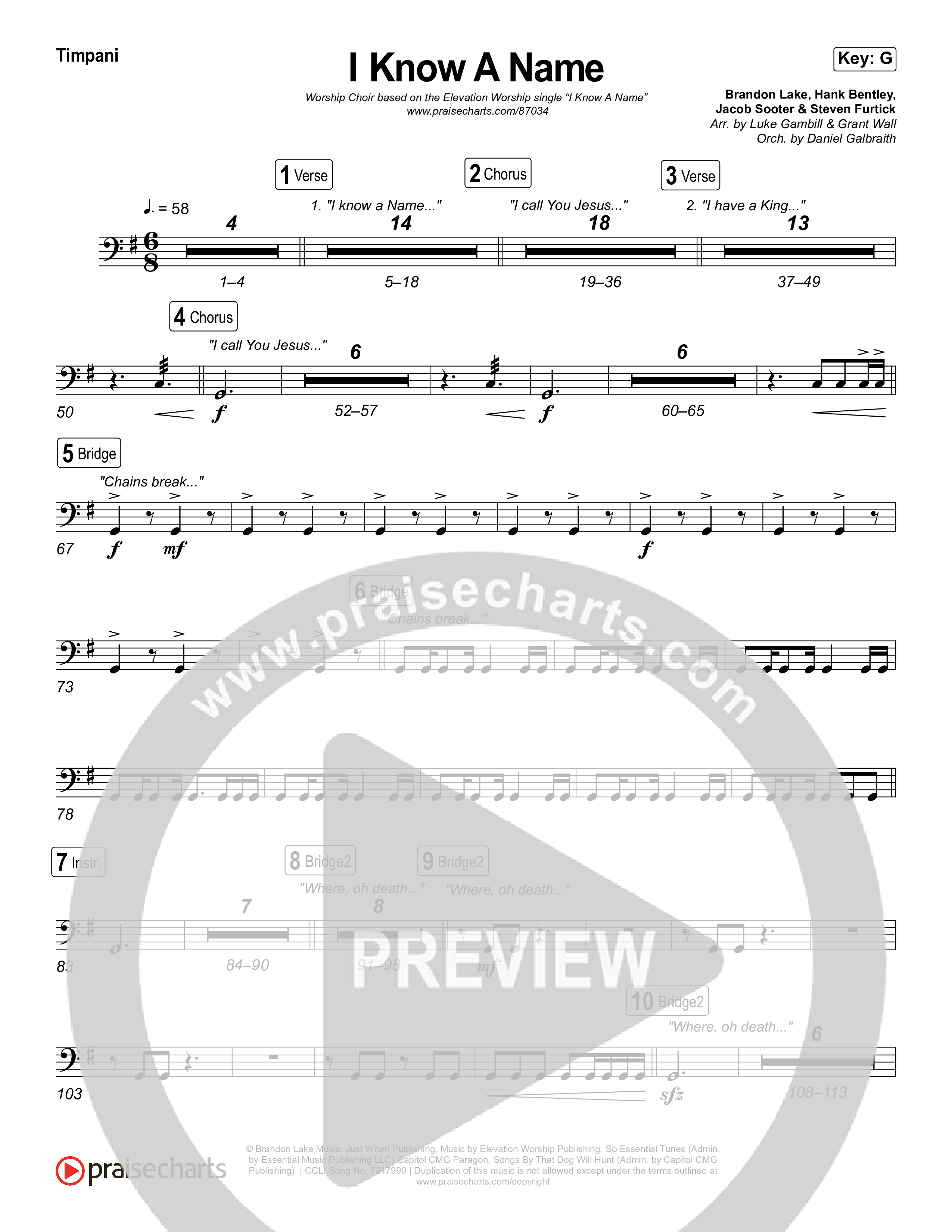 I Know A Name (Worship Choir/SAB) Timpani (Elevation Worship / Chris Brown / Brandon Lake / Arr. Luke Gambill)