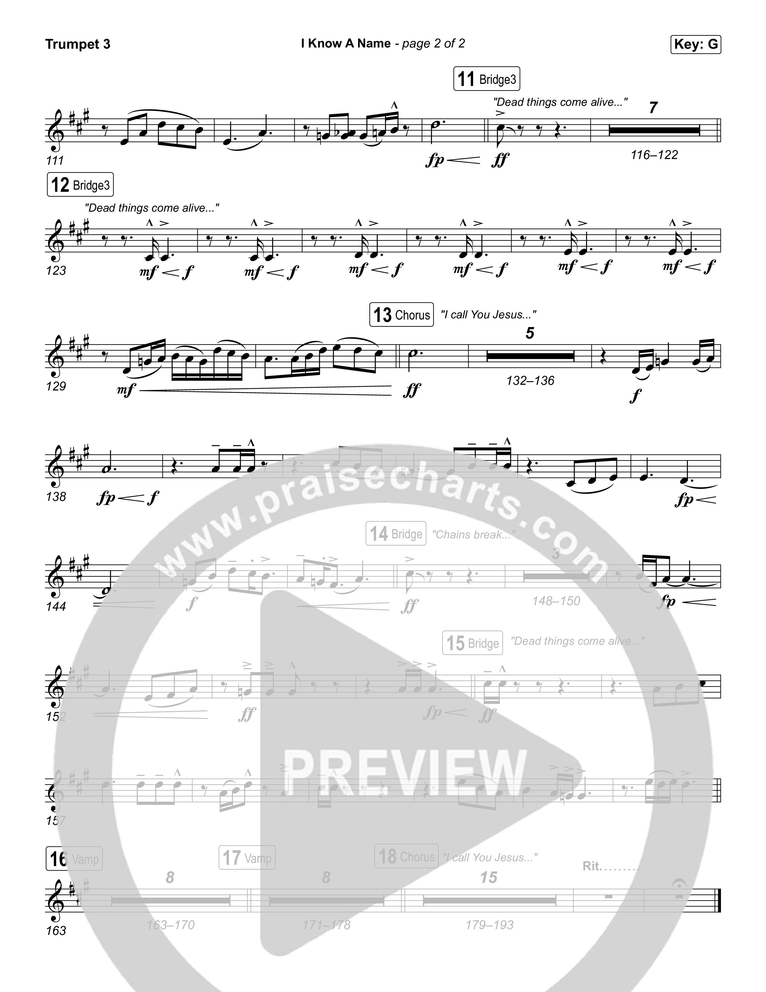 I Know A Name (Worship Choir/SAB) Trumpet 3 (Elevation Worship / Chris Brown / Brandon Lake / Arr. Luke Gambill)