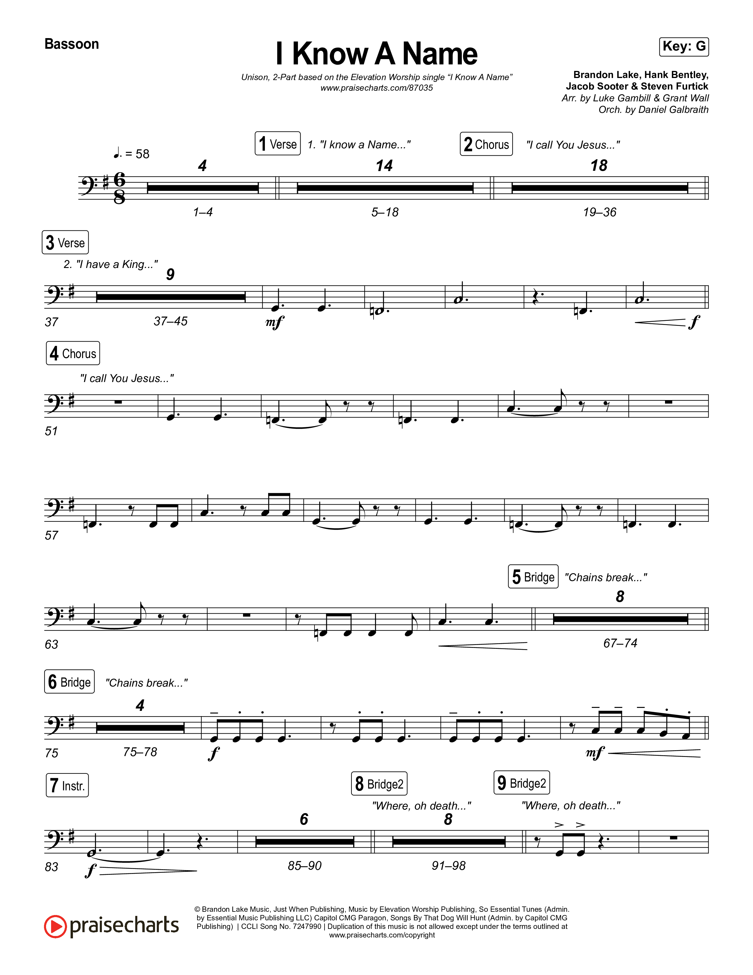 I Know A Name (Unison/2-Part) Bassoon (Elevation Worship / Chris Brown / Brandon Lake / Arr. Luke Gambill)