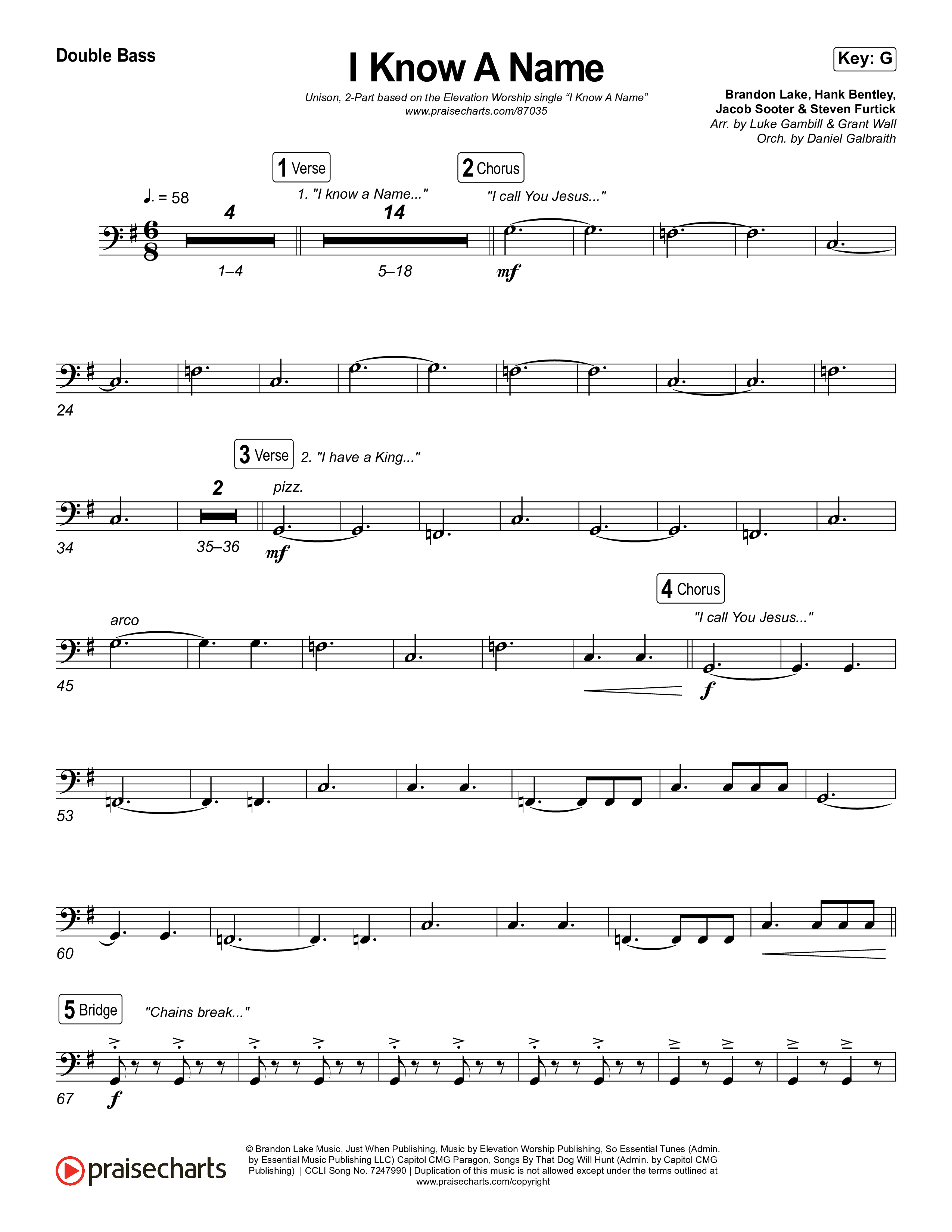 I Know A Name (Unison/2-Part) Double Bass (Elevation Worship / Chris Brown / Brandon Lake / Arr. Luke Gambill)