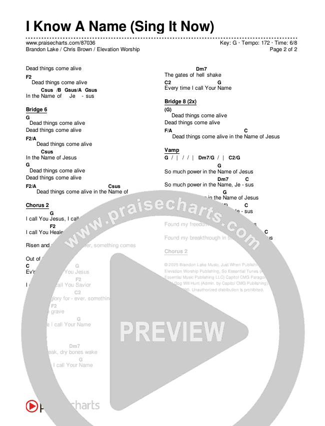 I Know A Name (Sing It Now) Chords & Lyrics (Elevation Worship / Chris Brown / Brandon Lake / Arr. Luke Gambill)