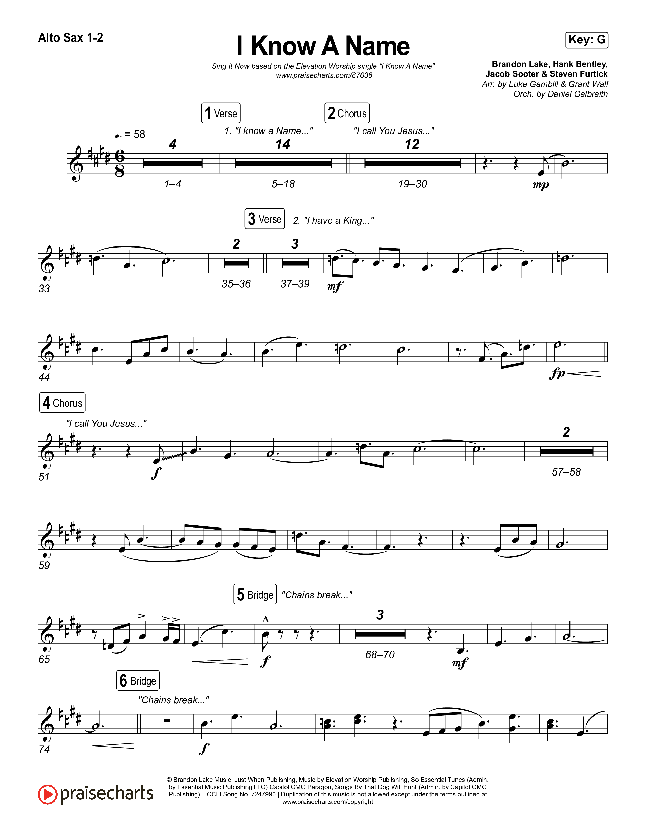 I Know A Name (Sing It Now) Alto Sax 1/2 (Elevation Worship / Chris Brown / Brandon Lake / Arr. Luke Gambill)
