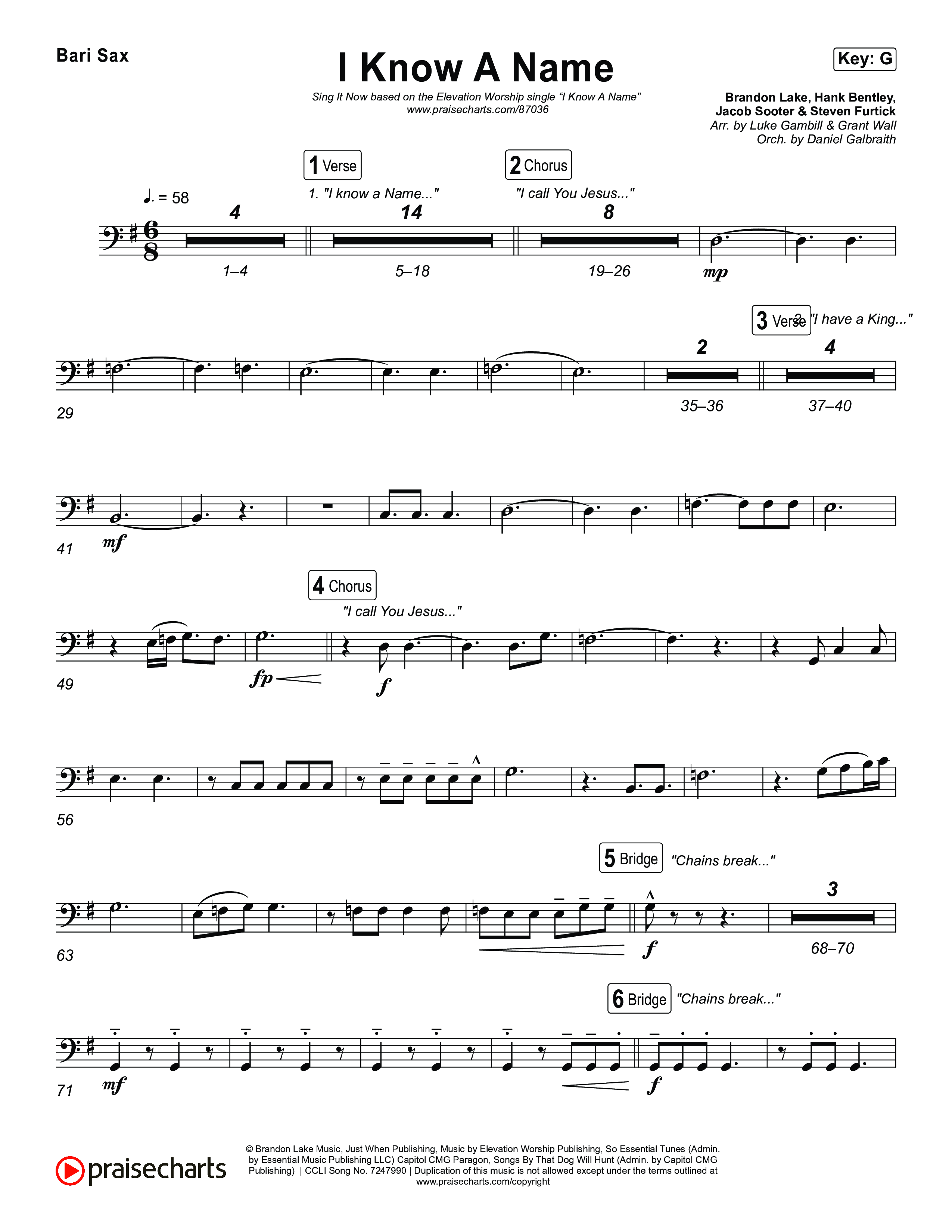 I Know A Name (Sing It Now) Bari Sax (Elevation Worship / Chris Brown / Brandon Lake / Arr. Luke Gambill)