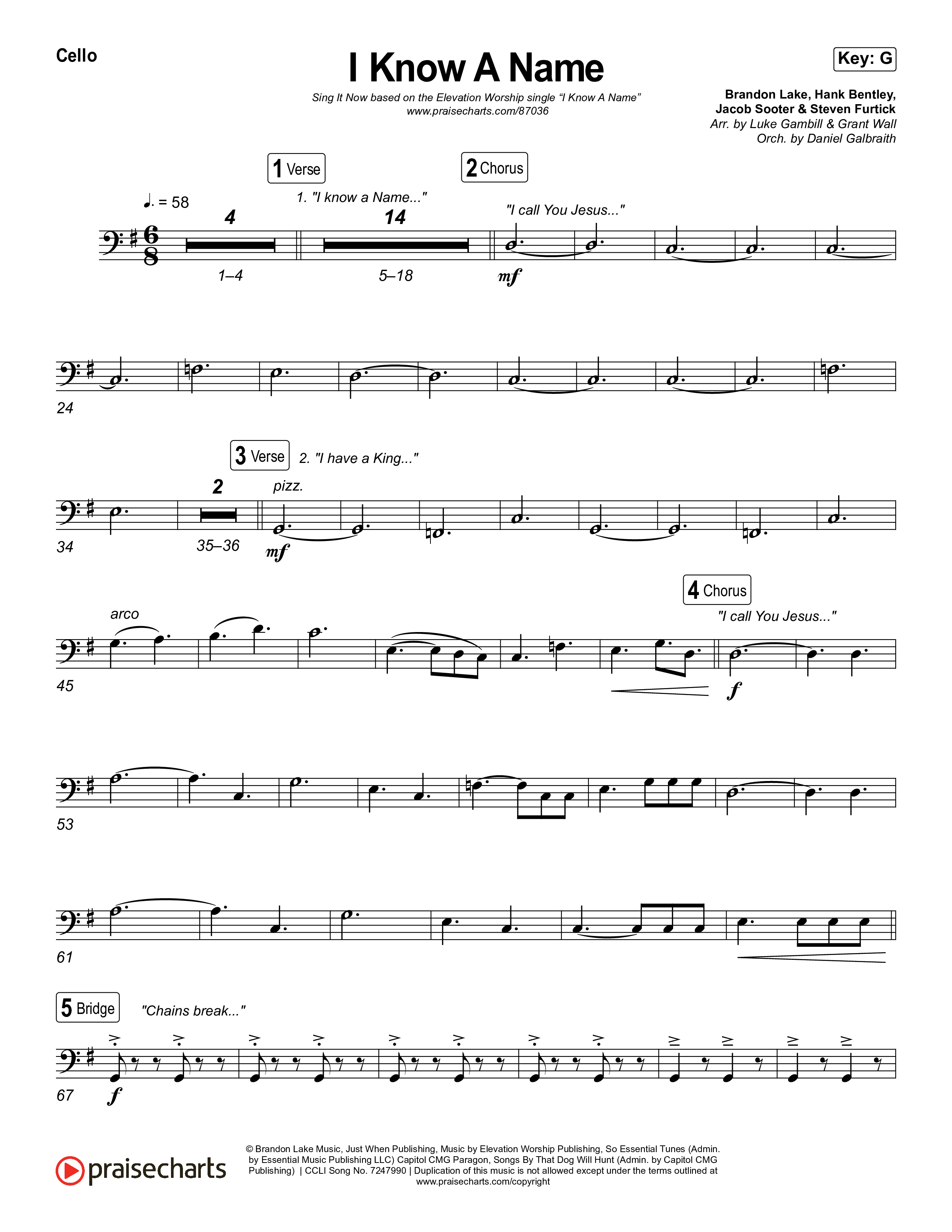 I Know A Name (Sing It Now) Cello (Elevation Worship / Chris Brown / Brandon Lake / Arr. Luke Gambill)