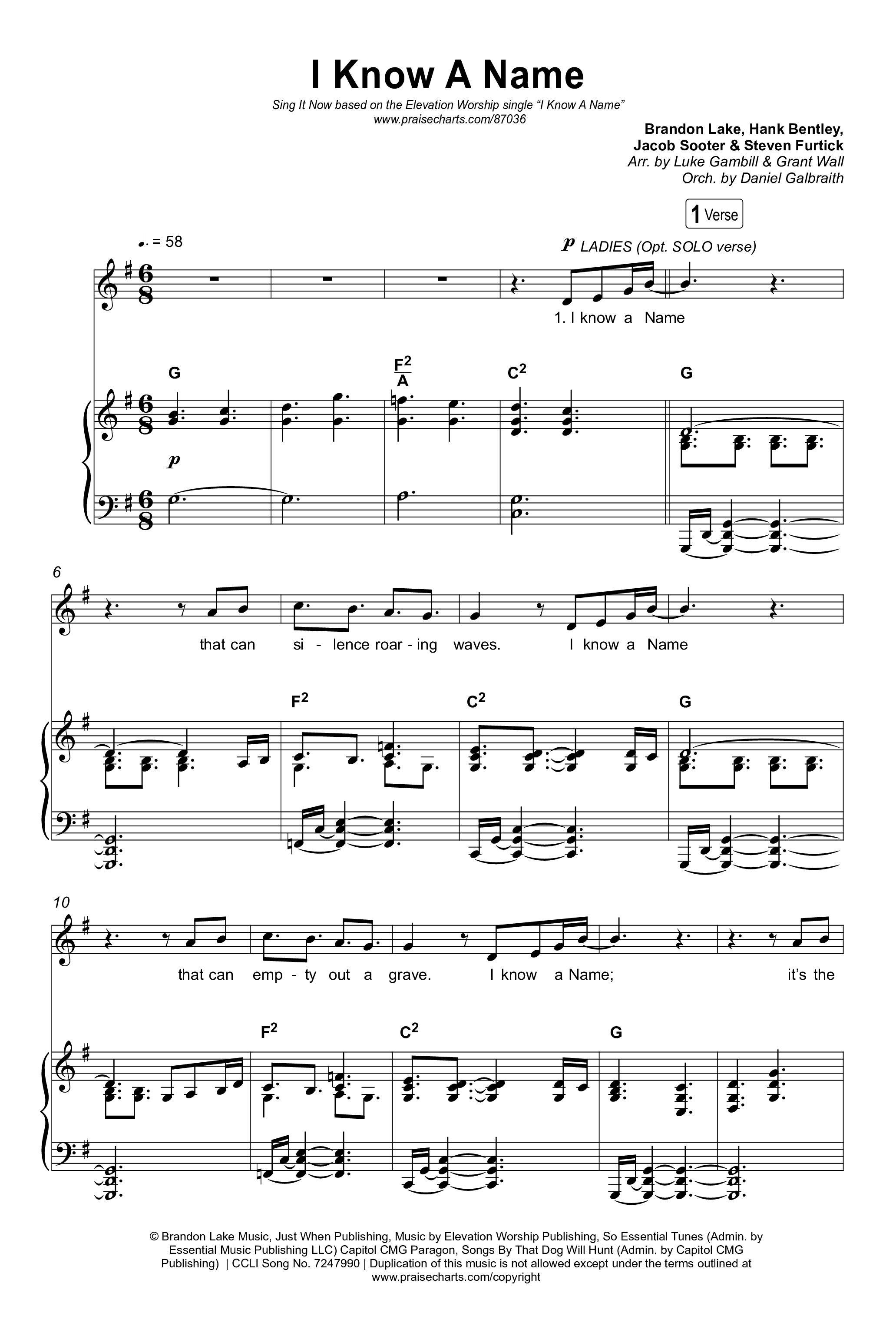 I Know A Name (Sing It Now) Octavo (SATB & Pno) (Elevation Worship / Chris Brown / Brandon Lake / Arr. Luke Gambill)