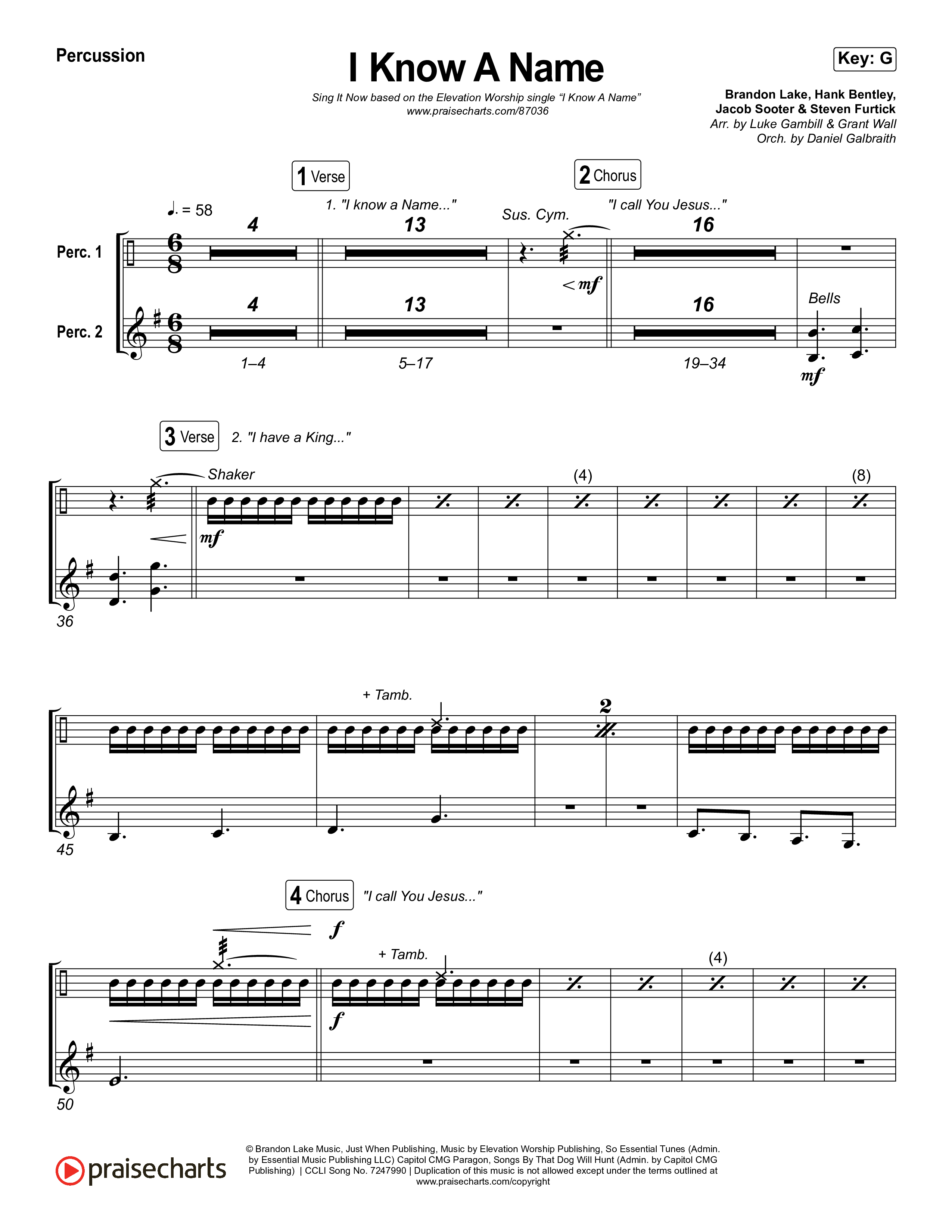 I Know A Name (Sing It Now) Percussion (Elevation Worship / Chris Brown / Brandon Lake / Arr. Luke Gambill)