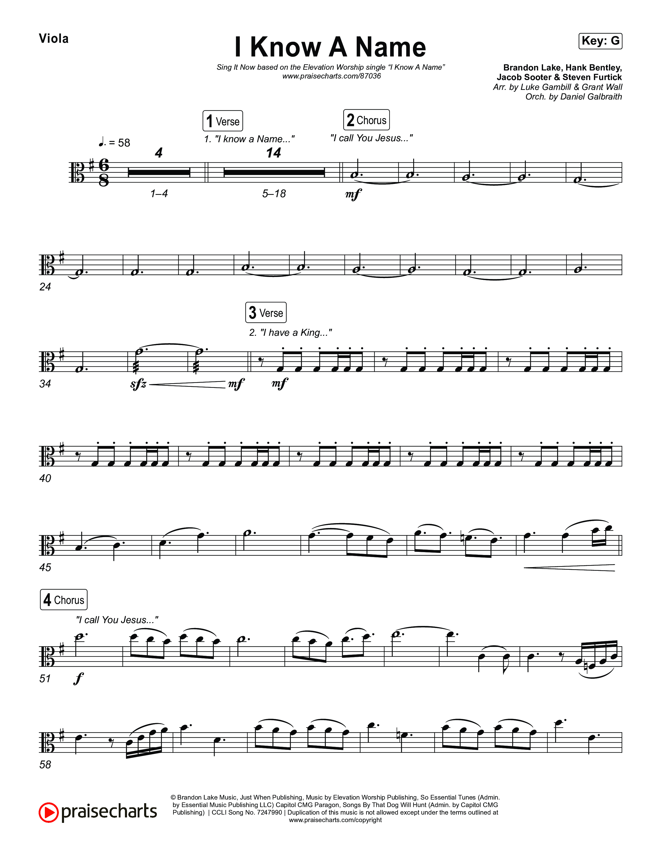 I Know A Name (Sing It Now) Viola (Elevation Worship / Chris Brown / Brandon Lake / Arr. Luke Gambill)