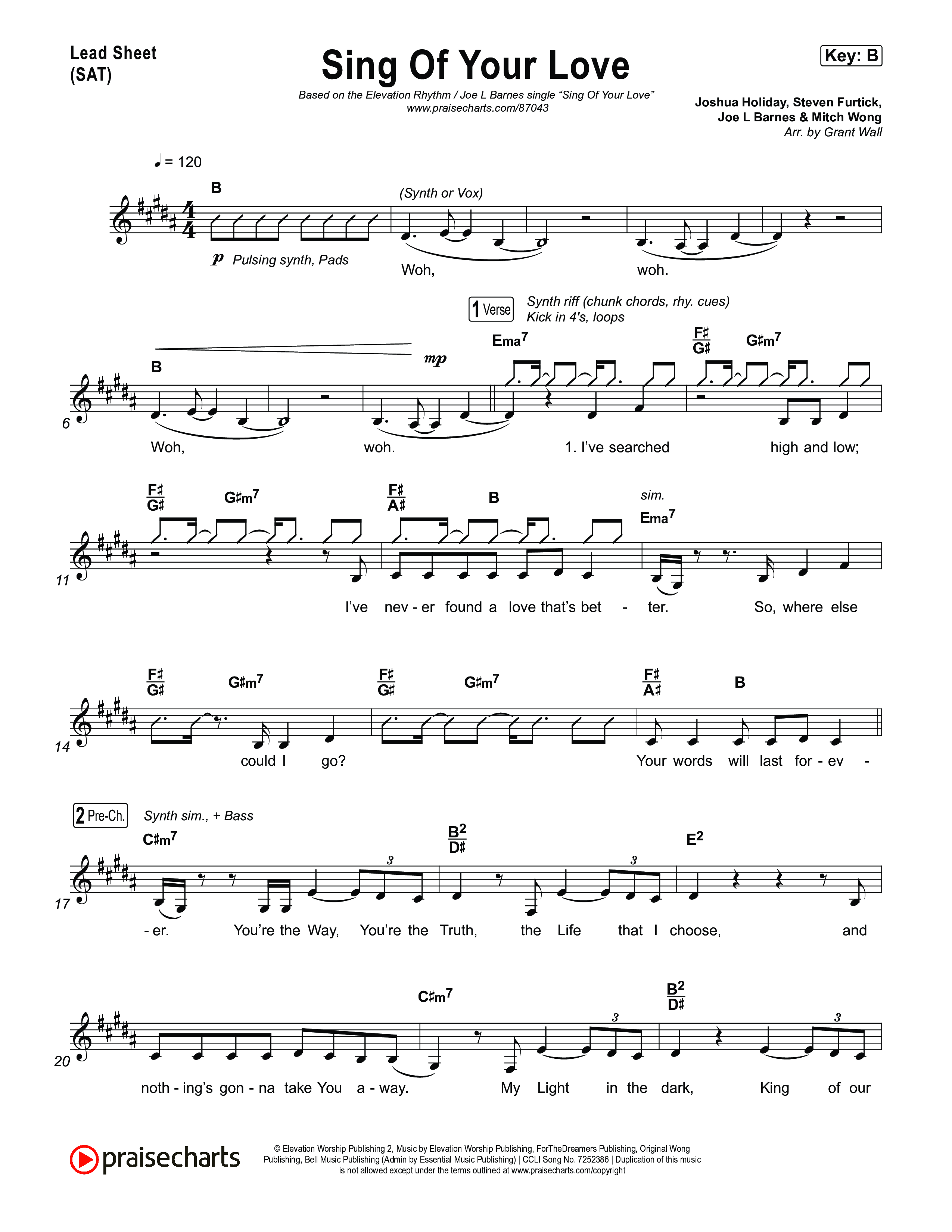 Sing Of Your Love Lead Sheet (SAT) (ELEVATION RHYTHM / Joe L. Barnes)