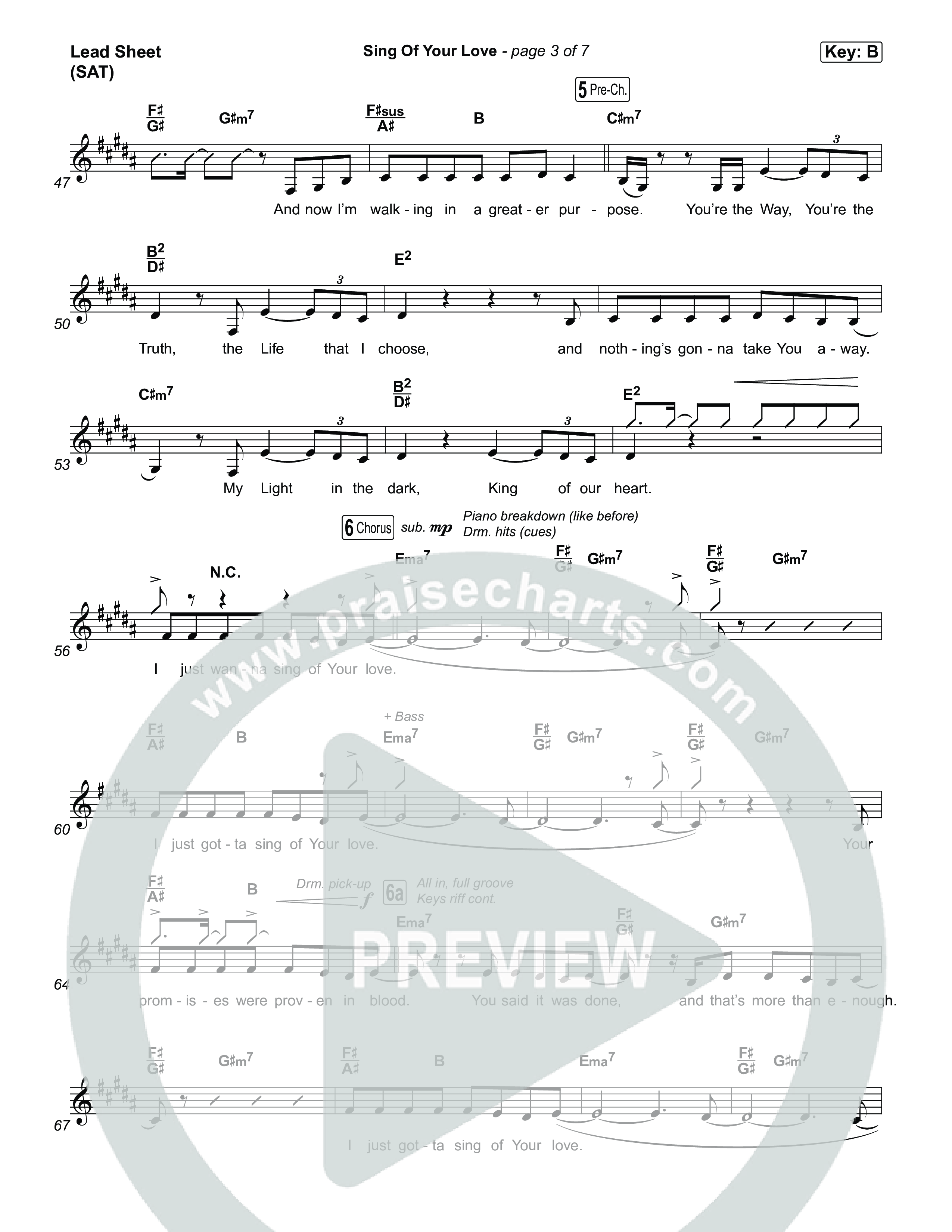 Sing Of Your Love Lead Sheet (SAT) (ELEVATION RHYTHM / Joe L. Barnes)