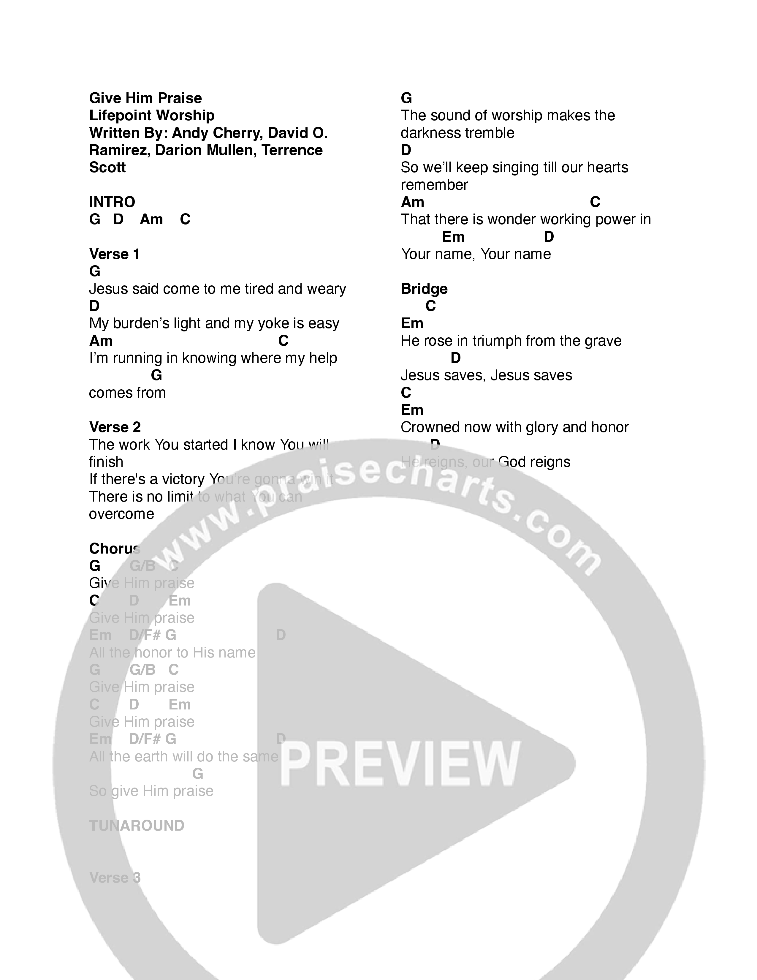 Give Him Praise (Live) Chord Chart (Lifepoint Worship)