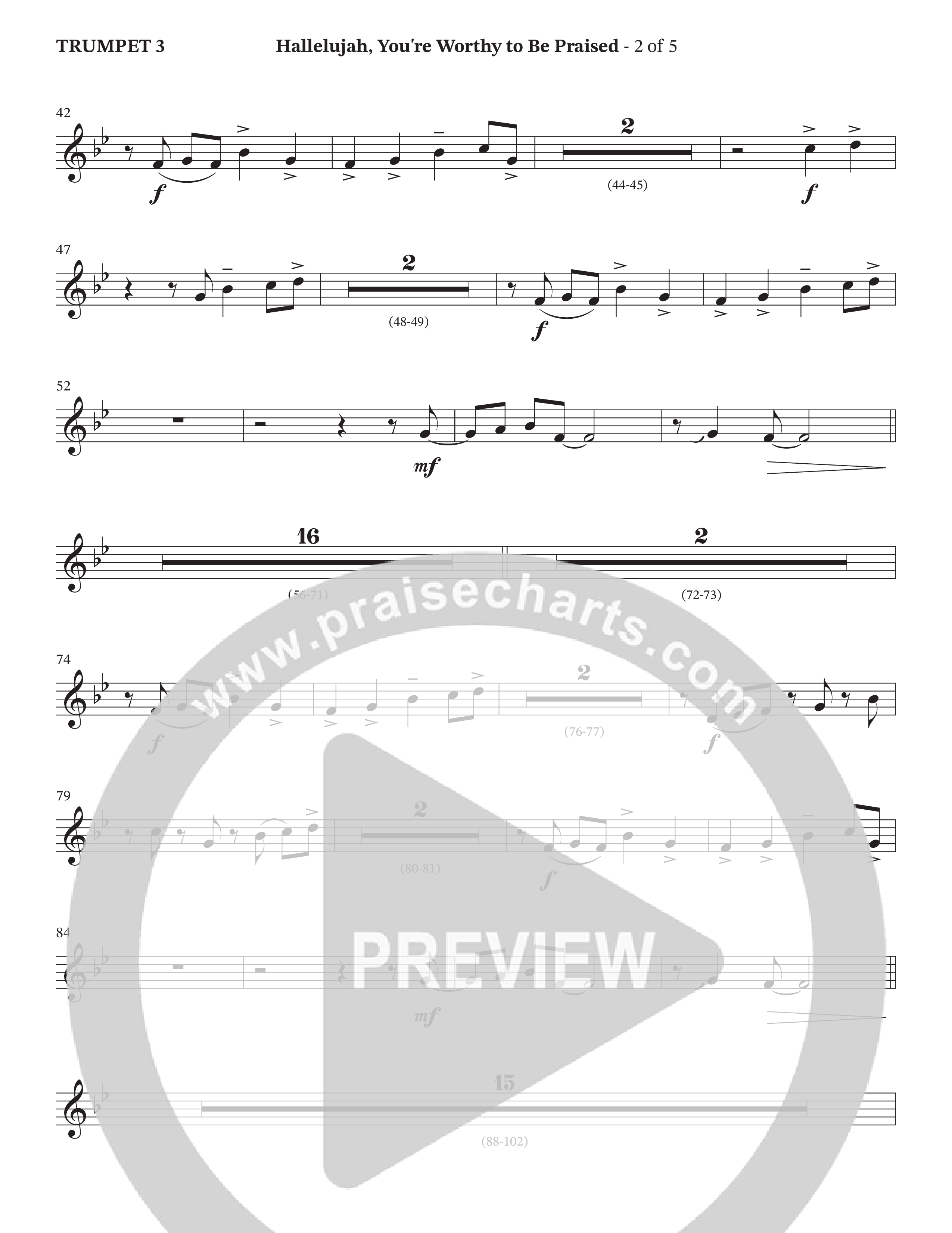 Hallelujah You're Worthy To Be Praised (Choral Anthem SATB) Trumpet 3 (The Brooklyn Tabernacle Choir / Arr. Carol Cymbala / Orch. Jason Michael Webb)