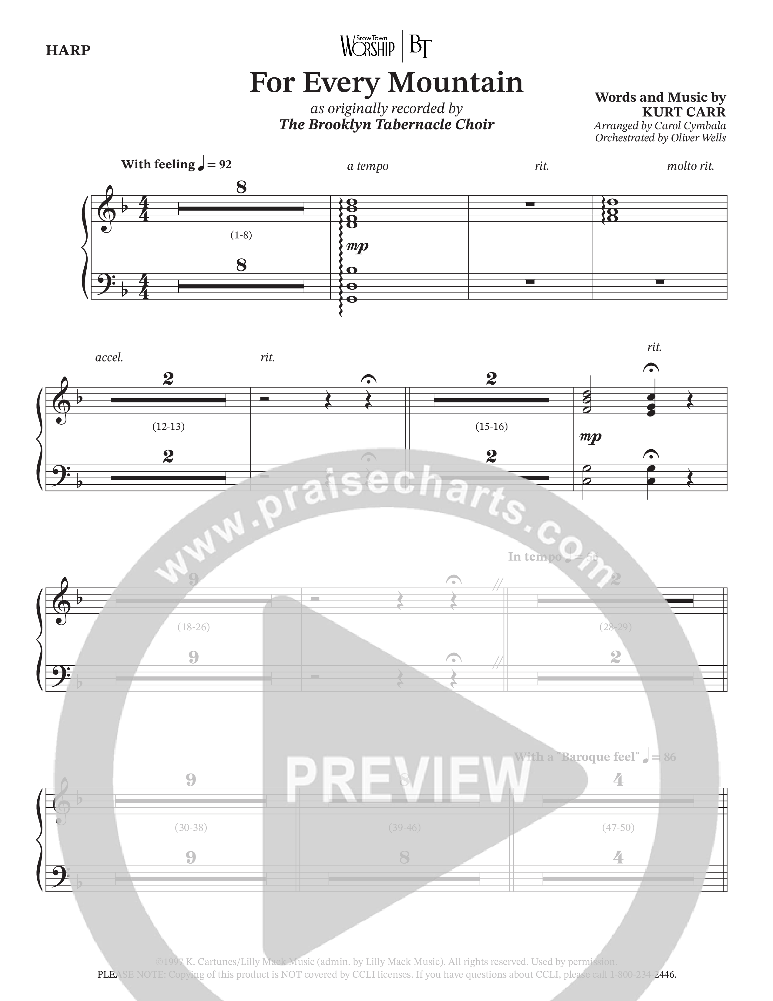 For Every Mountain (Choral Anthem SATB) Harp (The Brooklyn Tabernacle Choir / Arr. Carol Cymbala / Orch. Oliver Wells)