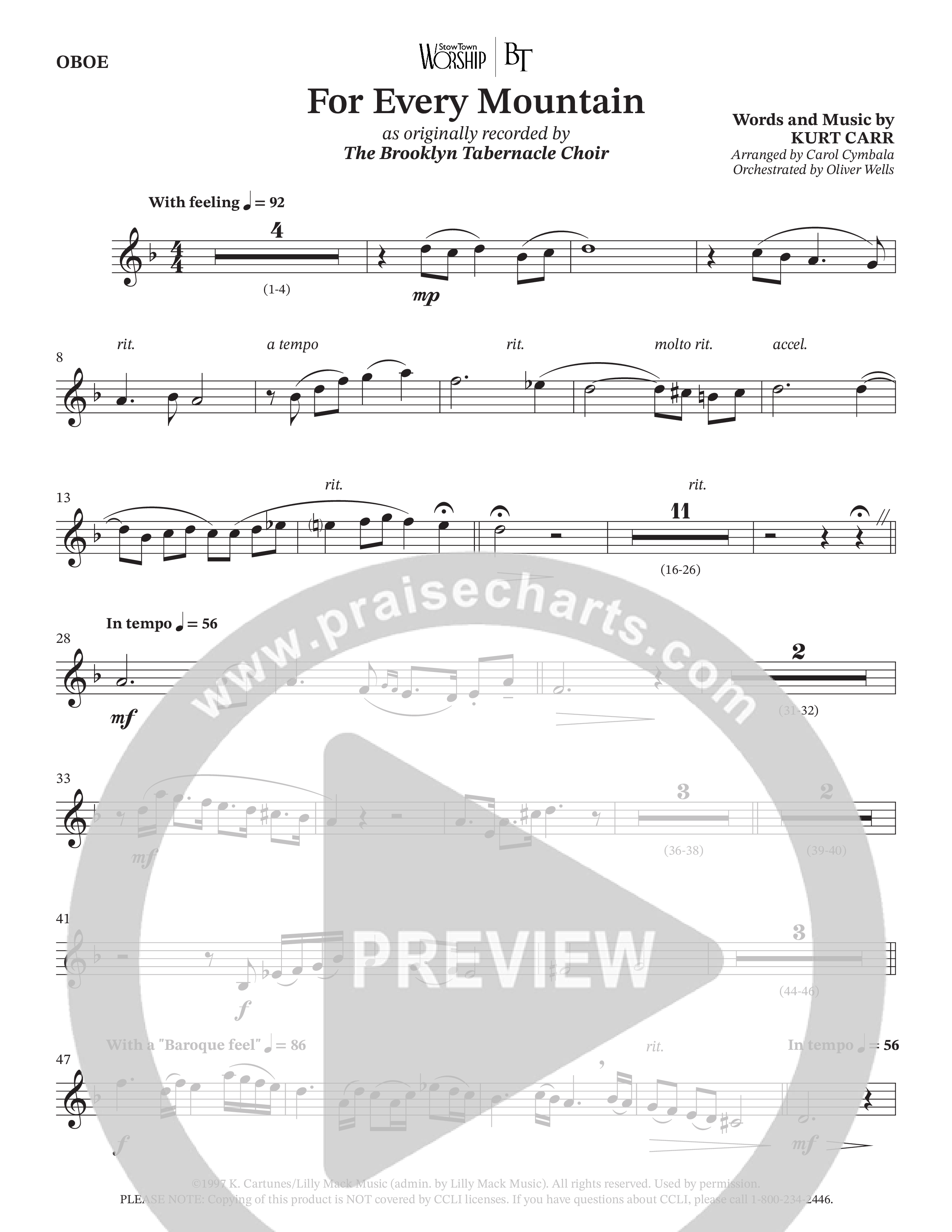 For Every Mountain (Choral Anthem SATB) Oboe (The Brooklyn Tabernacle Choir / Arr. Carol Cymbala / Orch. Oliver Wells)