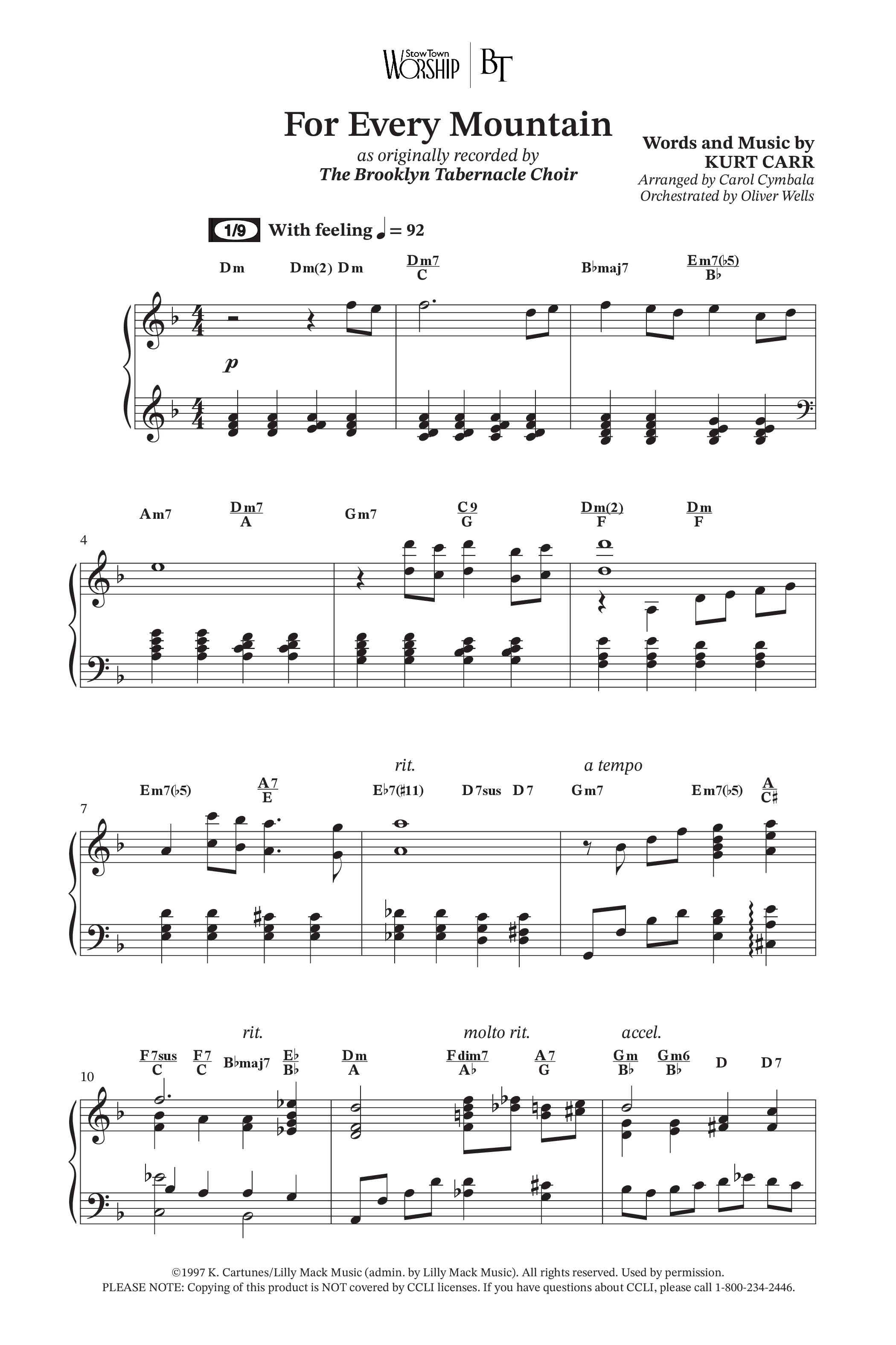 For Every Mountain (Choral Anthem SATB) Octavo (SATB & Pno) (The Brooklyn Tabernacle Choir / Arr. Carol Cymbala / Orch. Oliver Wells)