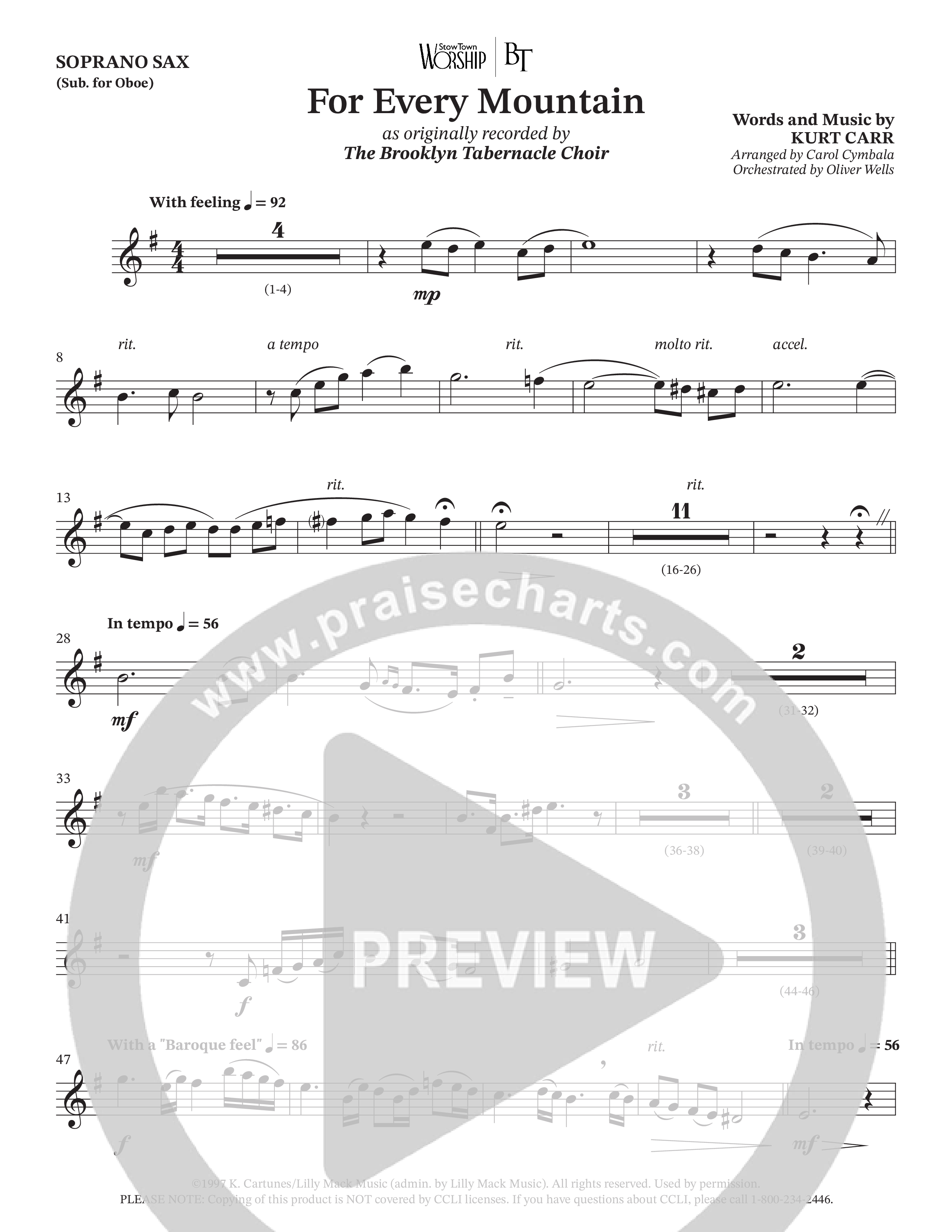 For Every Mountain (Choral Anthem SATB) Soprano Sax (The Brooklyn Tabernacle Choir / Arr. Carol Cymbala / Orch. Oliver Wells)