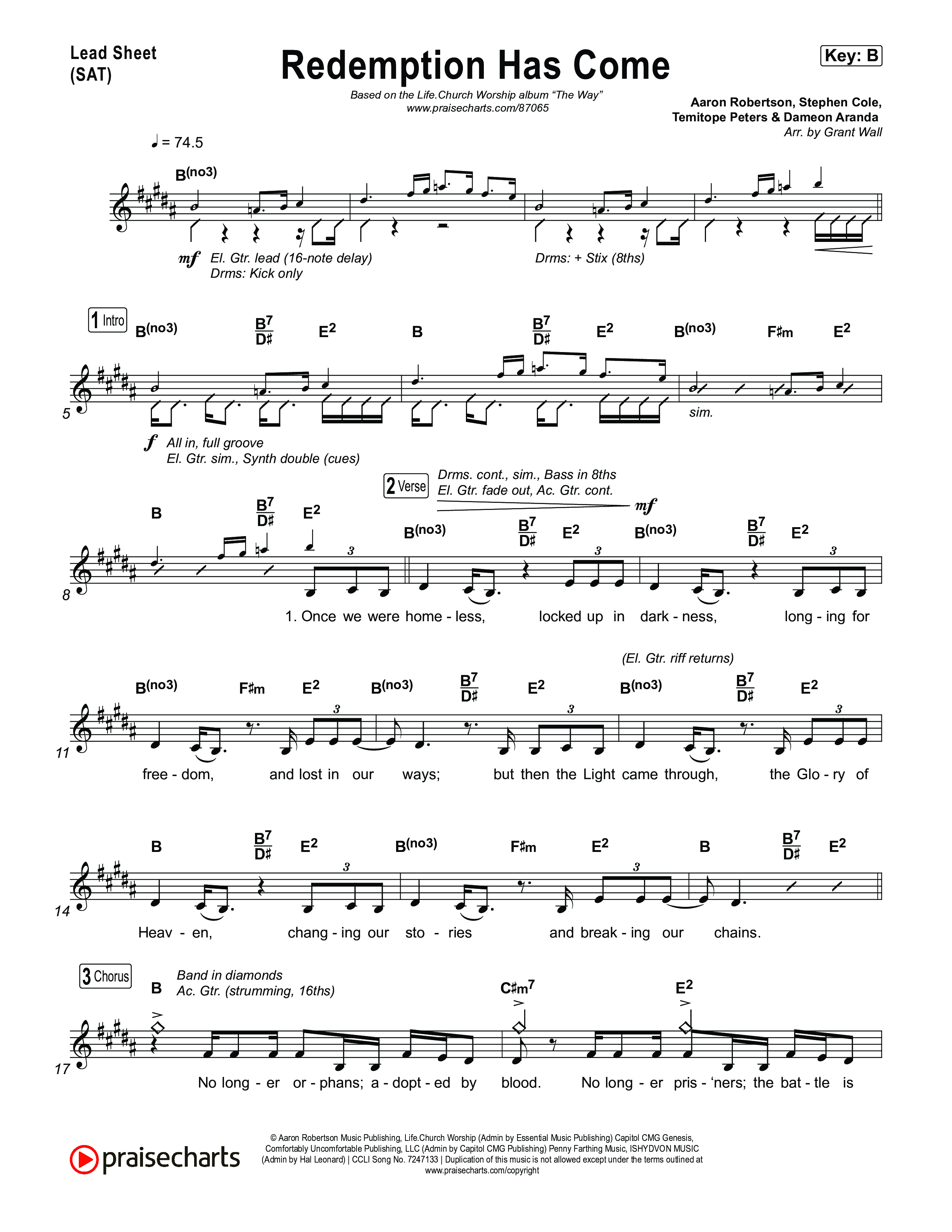 Redemption Has Come Lead Sheet (SAT) (Life.Church Worship)