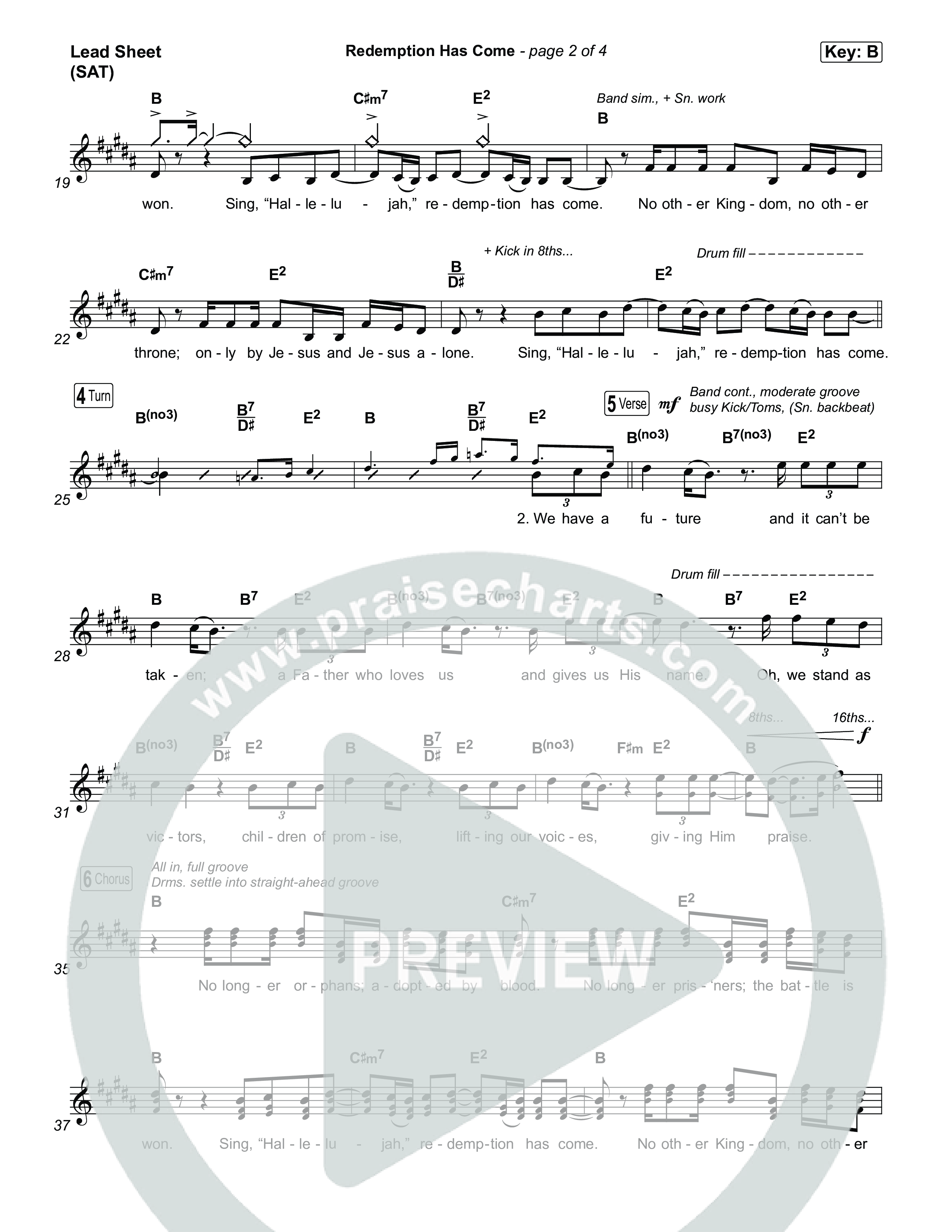 Redemption Has Come Lead Sheet (SAT) (Life.Church Worship)