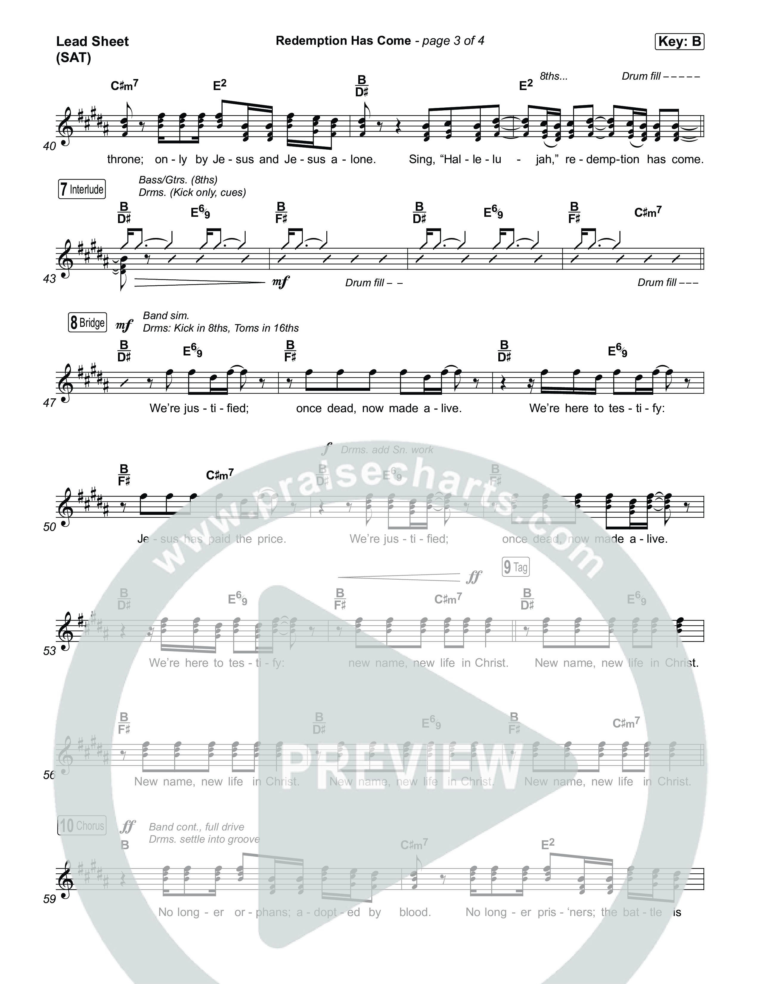 Redemption Has Come Lead Sheet (SAT) (Life.Church Worship)