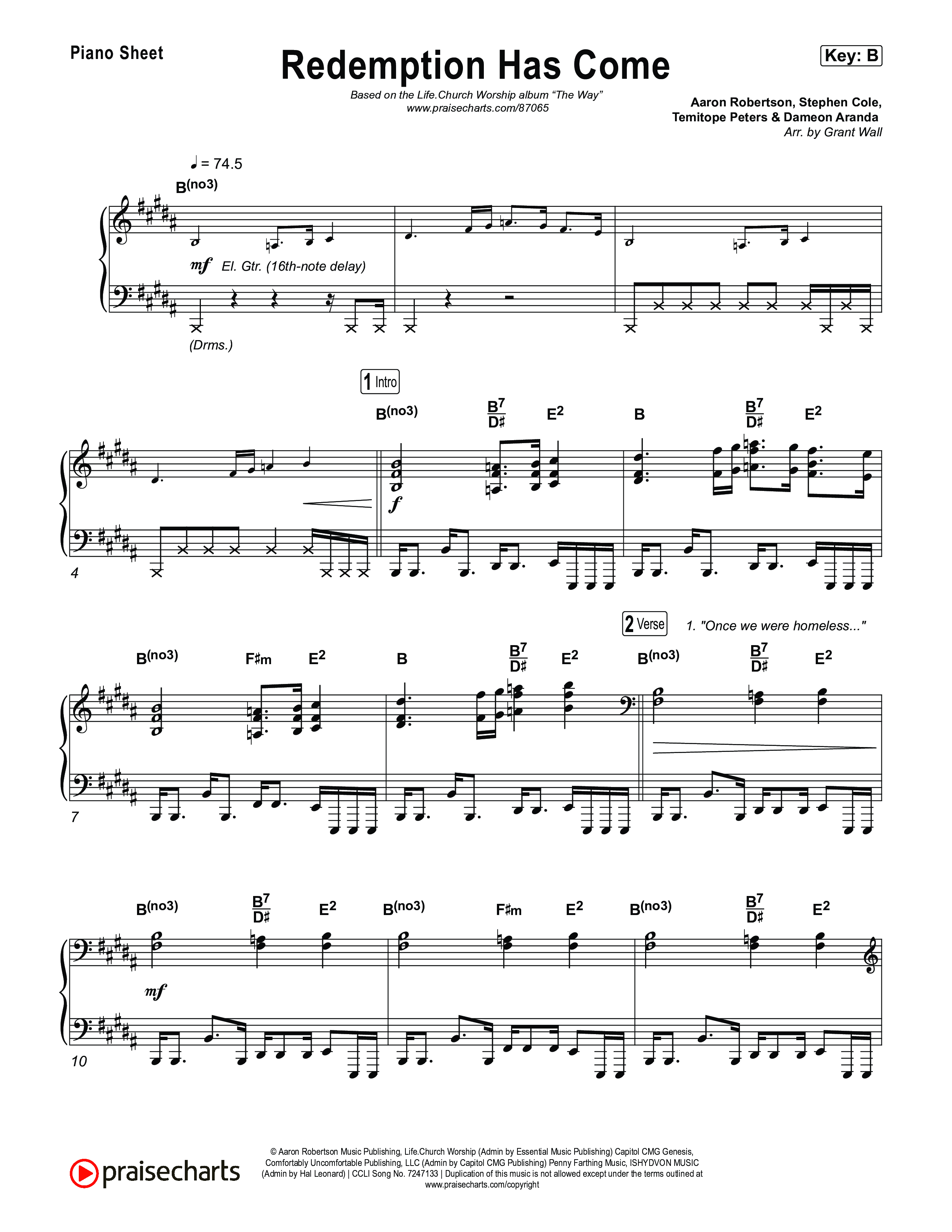 Redemption Has Come Piano Sheet (Life.Church Worship)