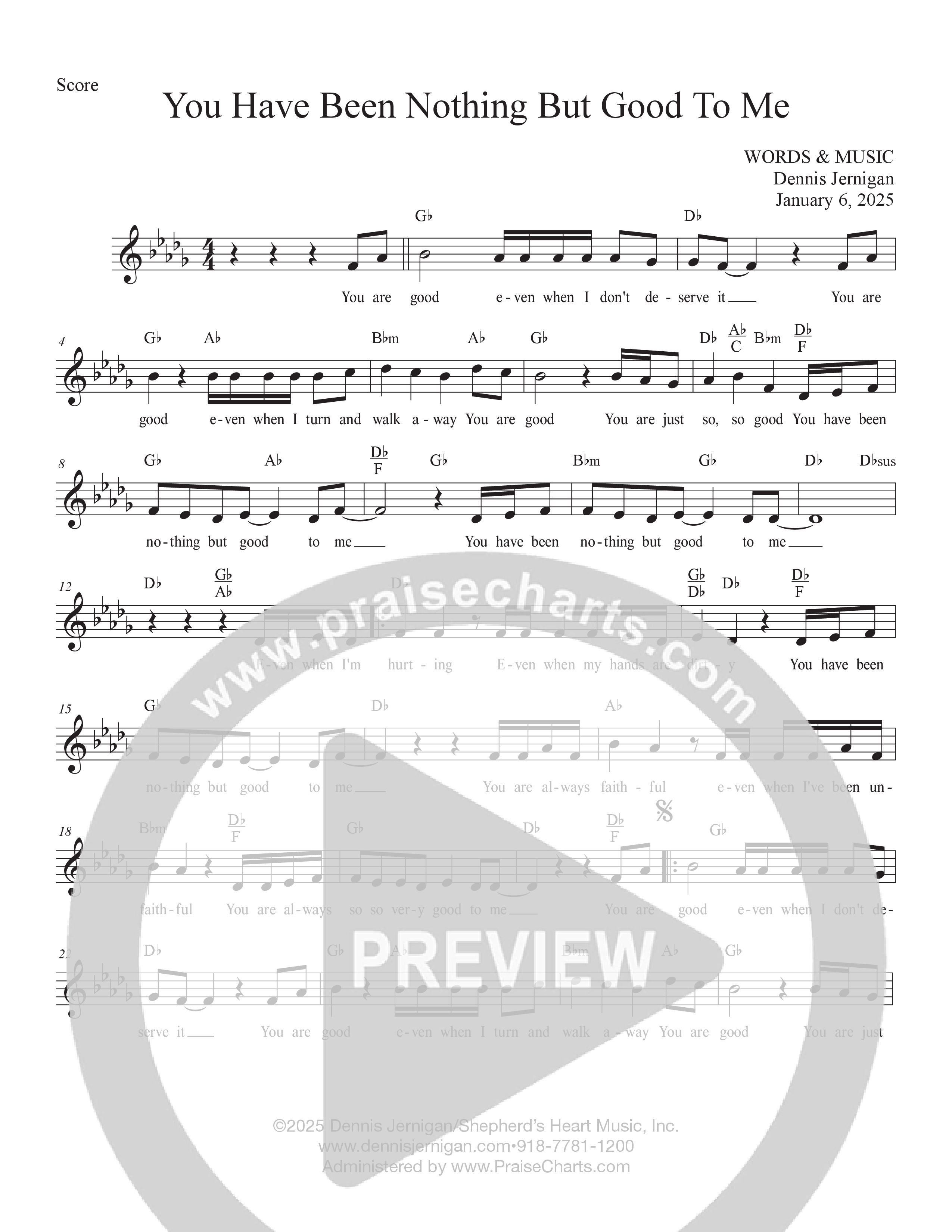 You Have Been Nothing But Good To Me Lead Sheet Melody (Dennis Jernigan)