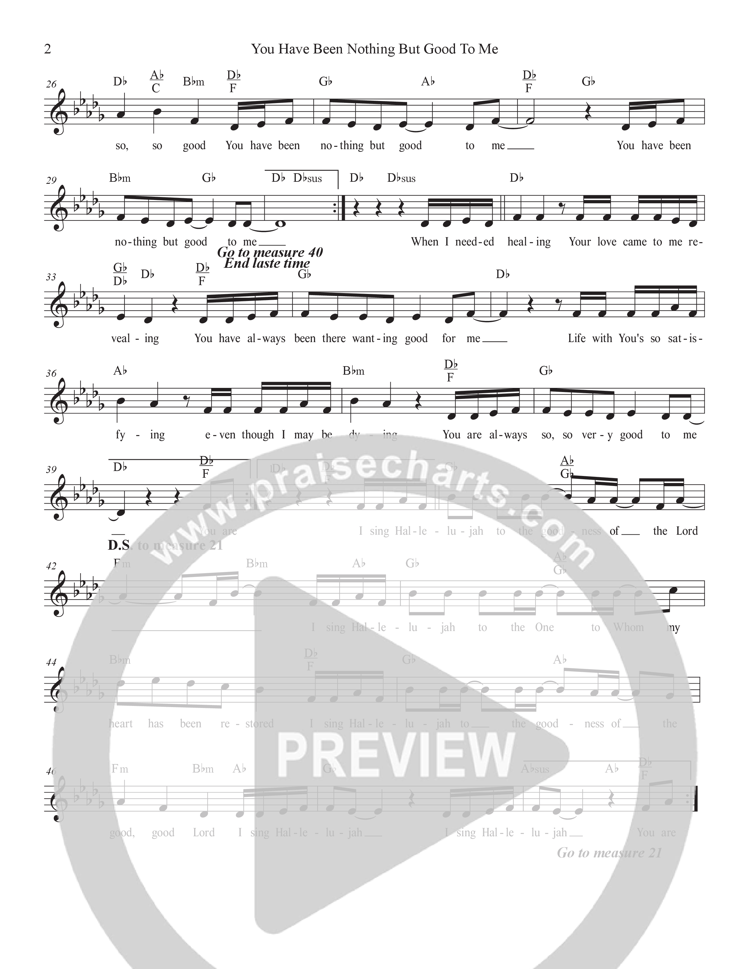 You Have Been Nothing But Good To Me Lead Sheet Melody (Dennis Jernigan)