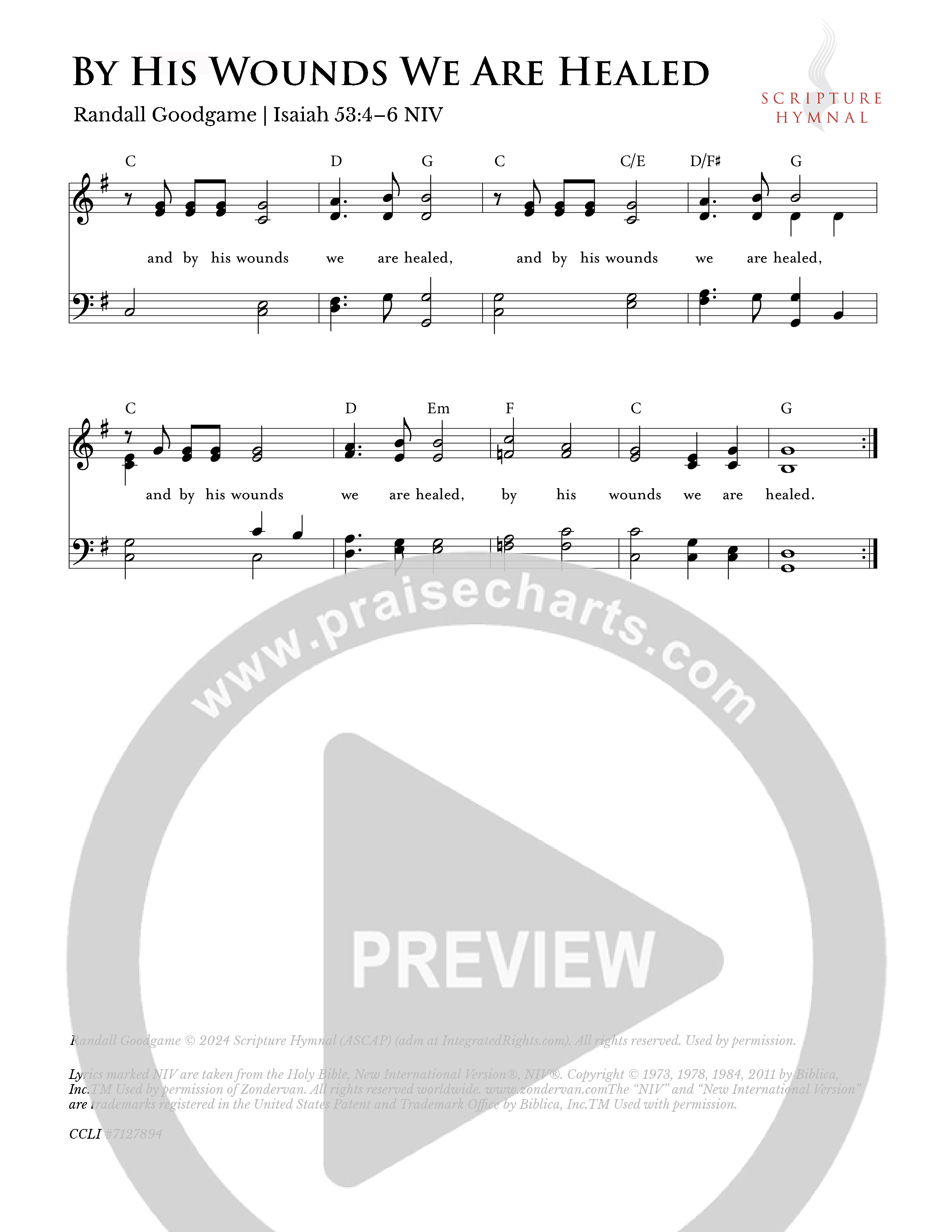 By His Wounds We Are Healed Lead Sheet Melody (Scripture Hymnal)