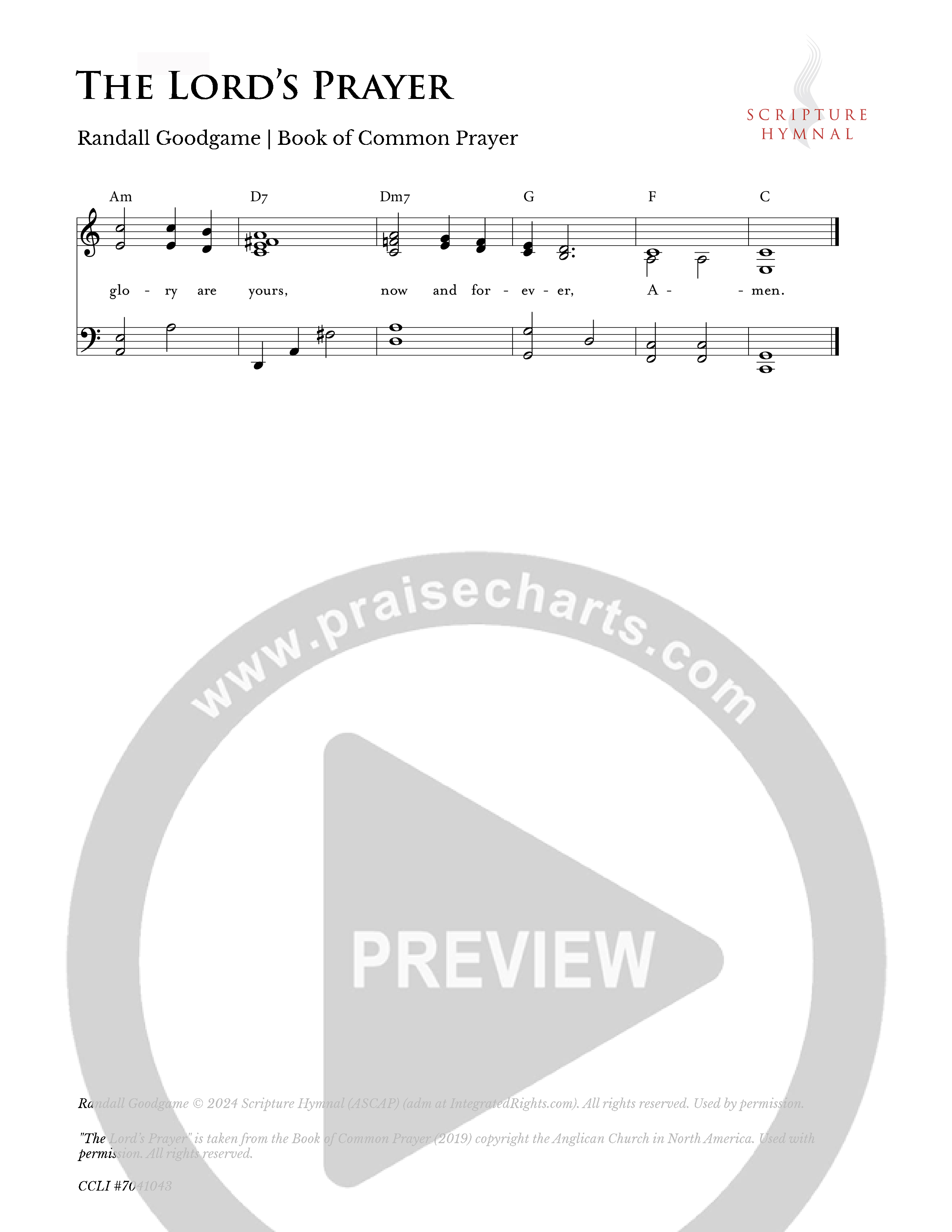 The Lord’s Prayer Lead Sheet Melody (Scripture Hymnal)