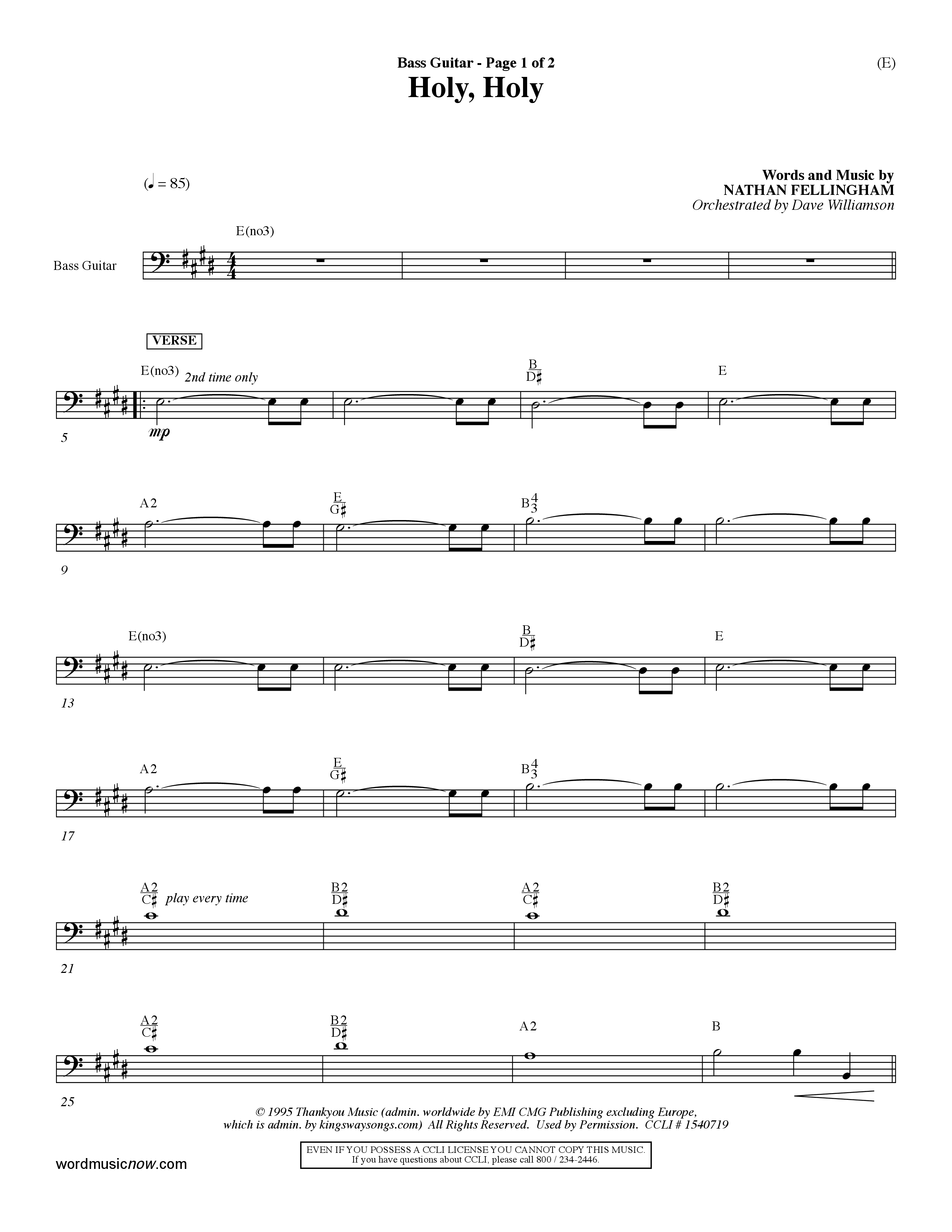 Holy Holy (Choral Anthem SATB) Bass Guitar (Word Music Choral / Arr. Dave Williamson)