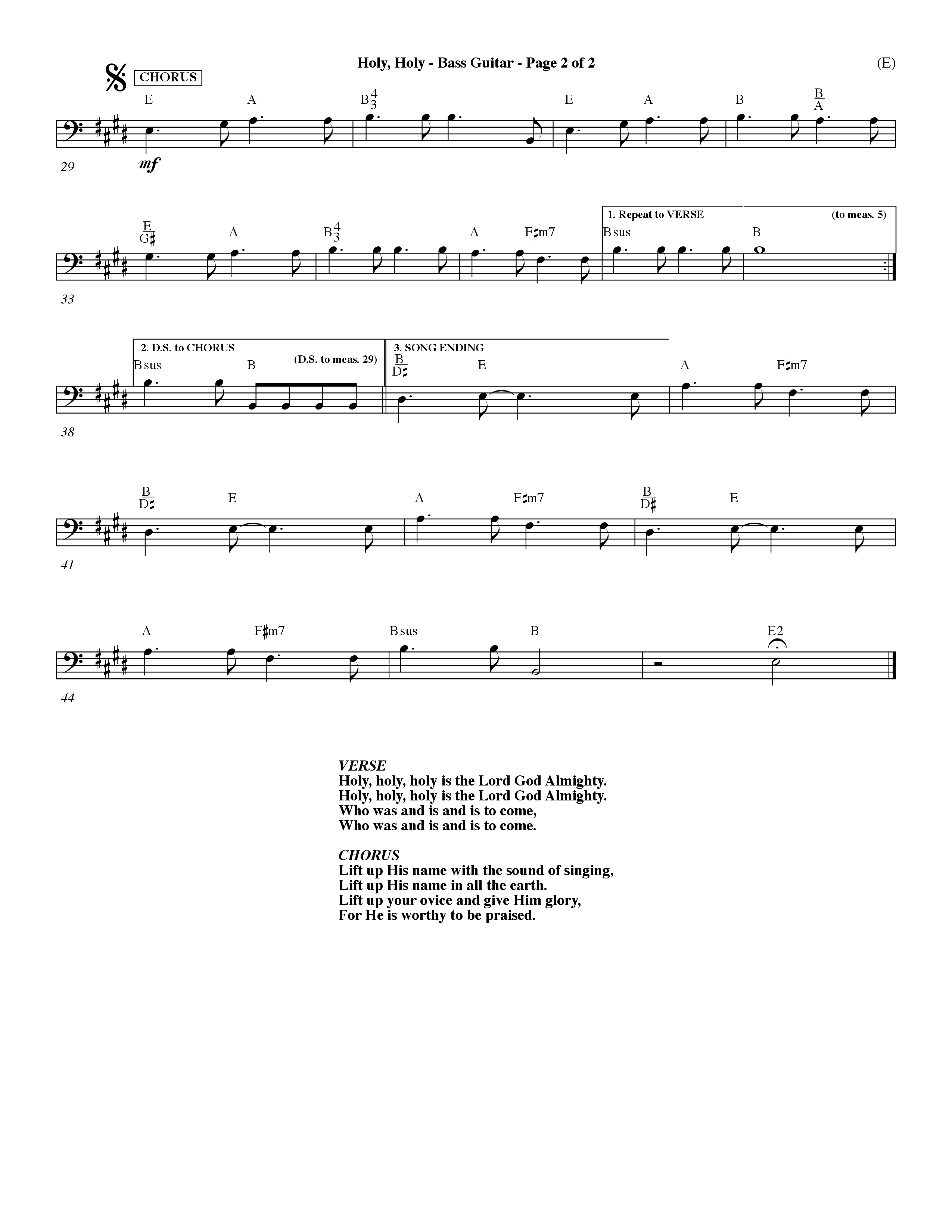 Holy Holy (Choral Anthem SATB) Bass Guitar (Word Music Choral / Arr. Dave Williamson)